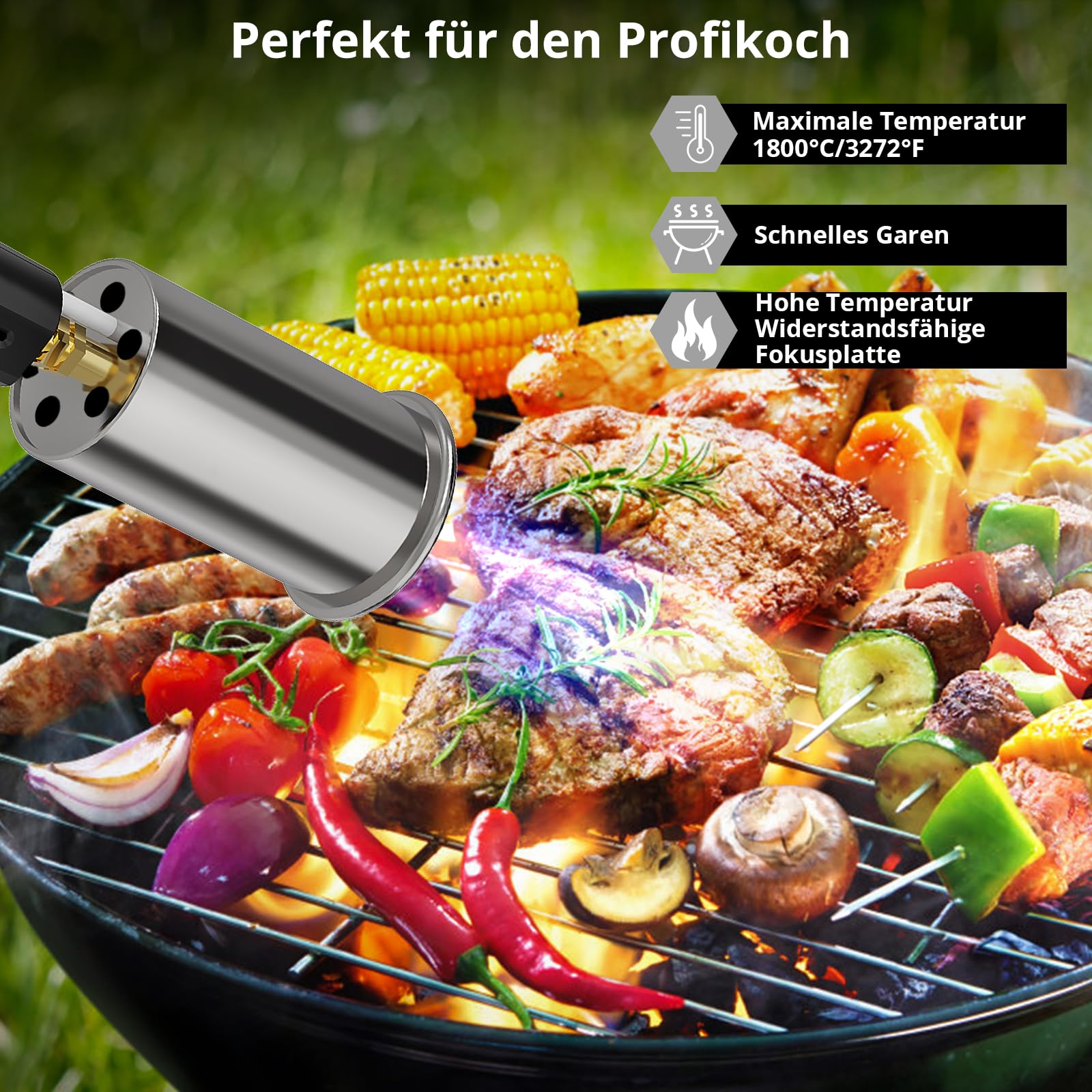 Sondiko Flambierbrenner Propanbrenner L8010, Sous Vide, Bunsenbrenner Lagerfeueranlasser, Gasbrenner von Steak, Grillen, Schweißen (schwarz, grau) Propantank nicht inbegriffen