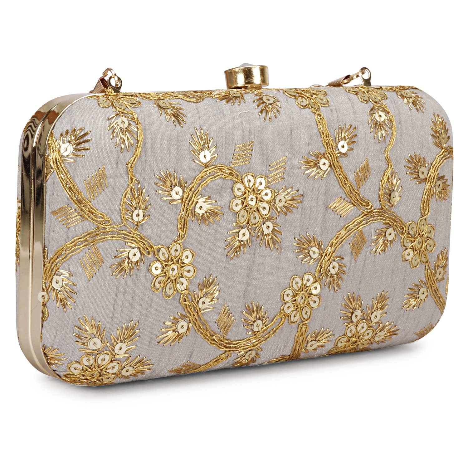 LONGING TO BUY Hand Crafted Designer Box Clutch - Zari Embroidery For Women