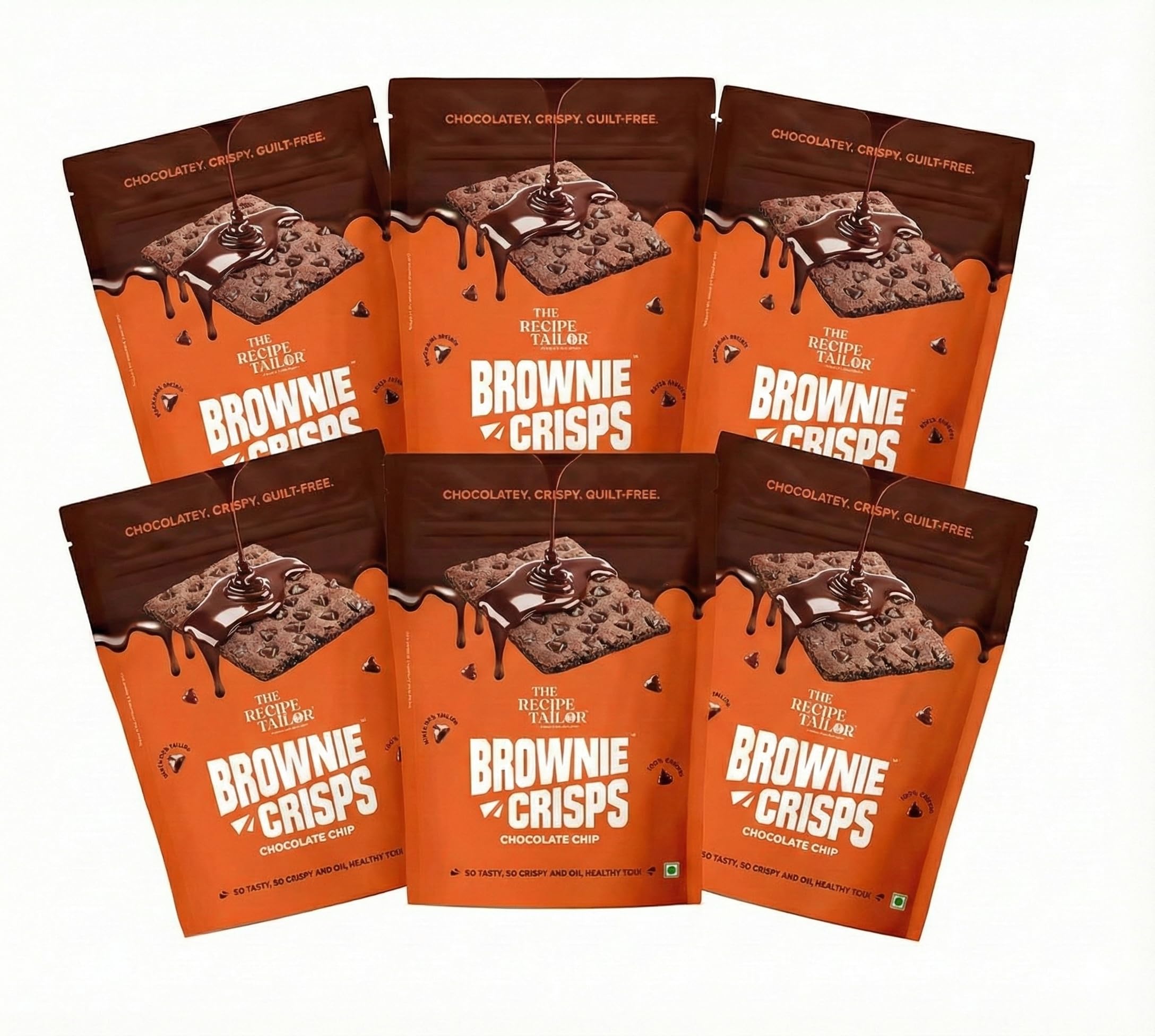 Chocolate Chips Brownie Crisps by The Recipe Tailor | Best Tasting Healthy Dessert Snack | Made with Jowar | No Maida, No Refined Sugar, No Preservatives | Pack of 6 (50g each)-image-42