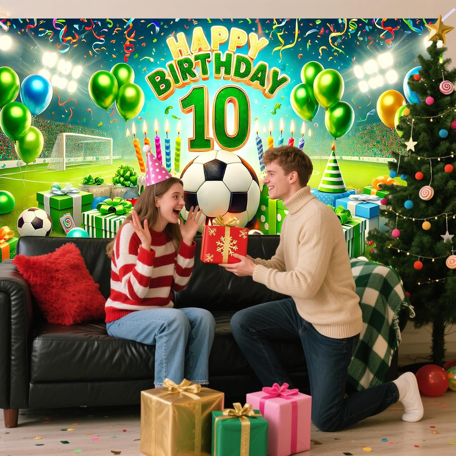 Nuxovilar Happy 10th Birthday Yard Banner, Soccer-Inspired Design Decorations Large Happy Birthday Banner Supplies Outdoor & Indoor Giant Sign Photo Prop Backdrop - 71x43 inches - Image 6