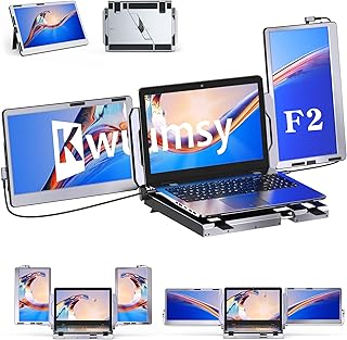 Kwumsy Triple Laptop Monitor Extender – 360° Rotation F2 Portable Laptop Screen Extender Vertical with Stand Aluminum Alloy 14” IPS FHD 1080P for PS5 Compatible with MacBook Windows PC/Notebook