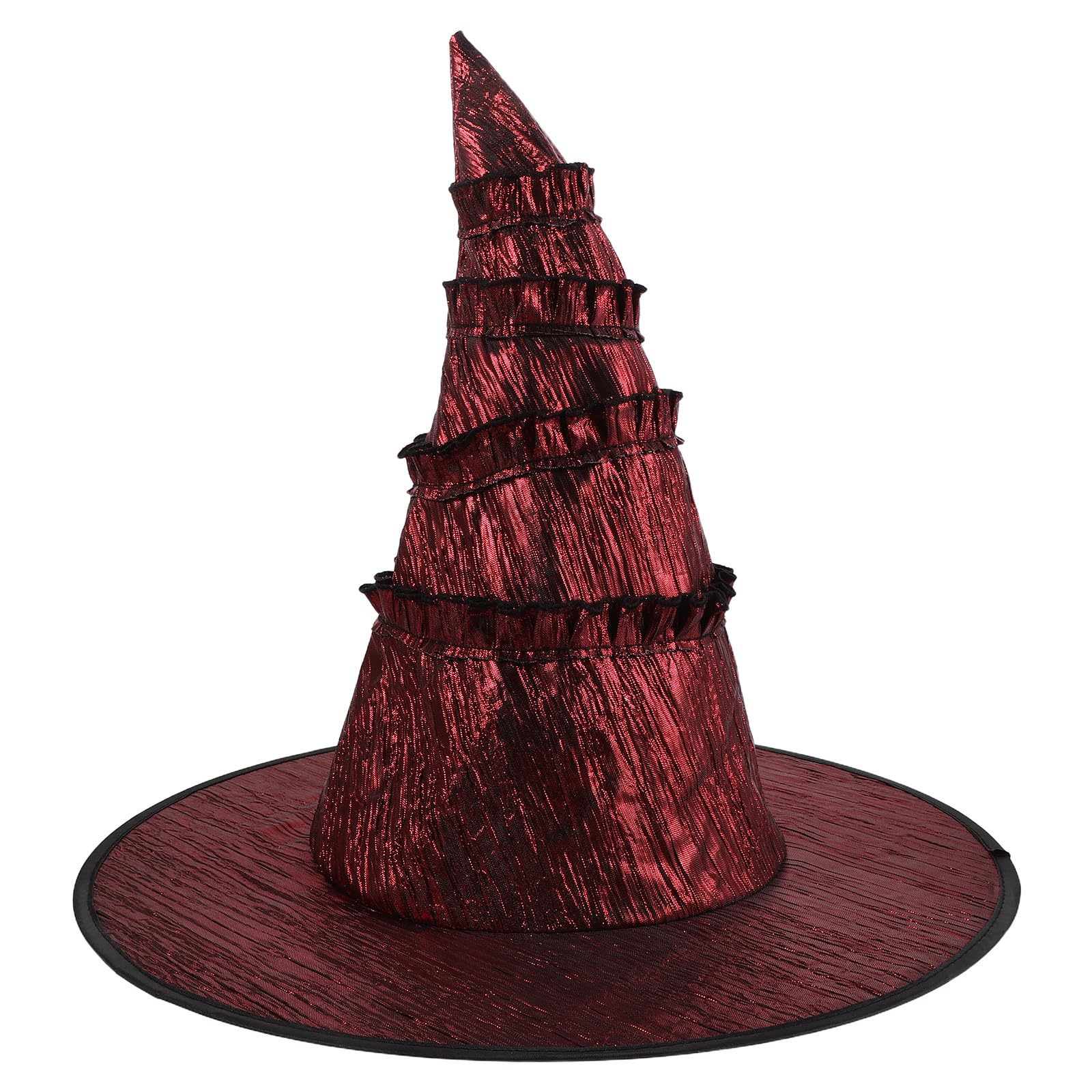 CLISPEED Halloween Witch Hat for Women Gothic Red Ruched Cloth Headwear
