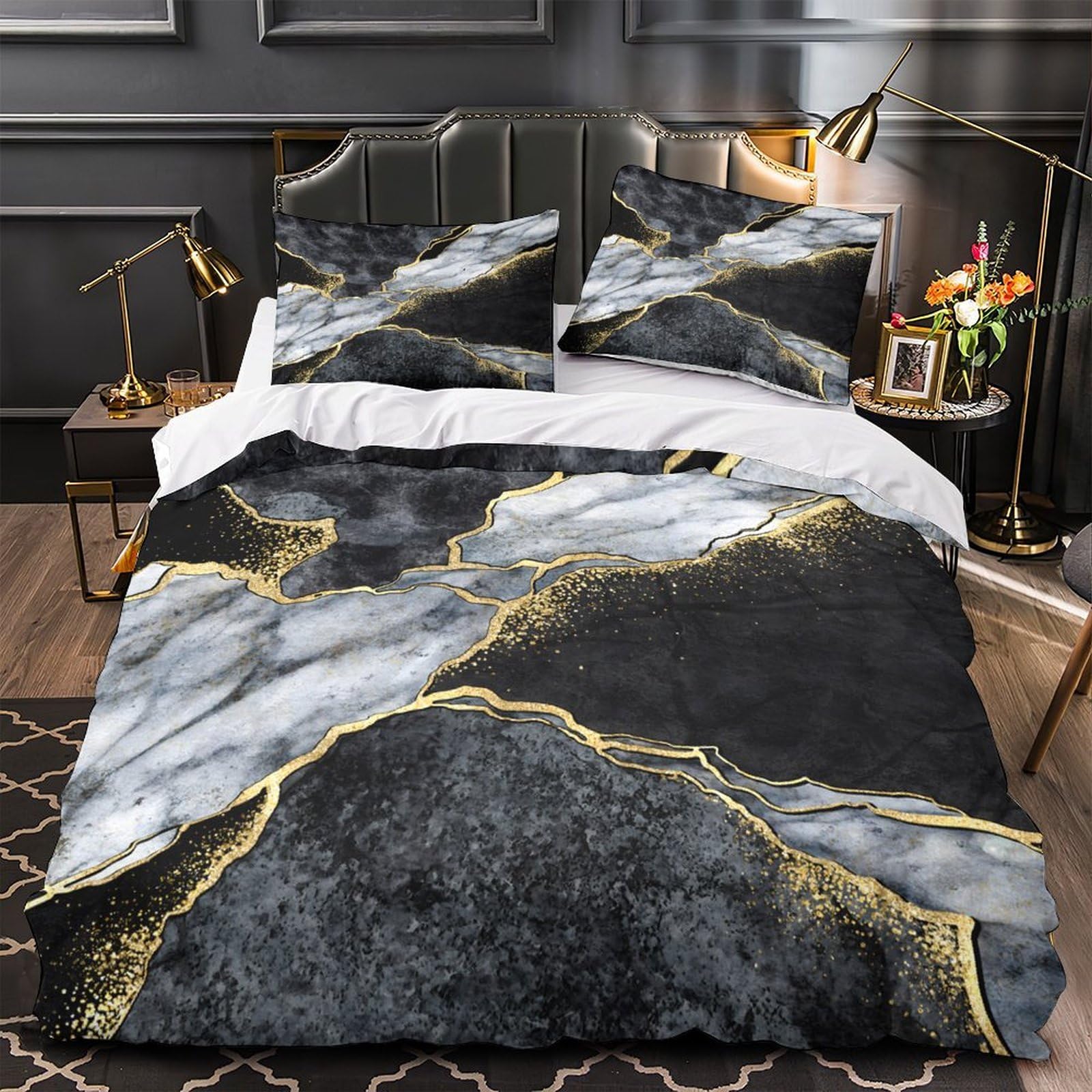 Parure de couette élégant accent doré en microfibre de qualité supérieure