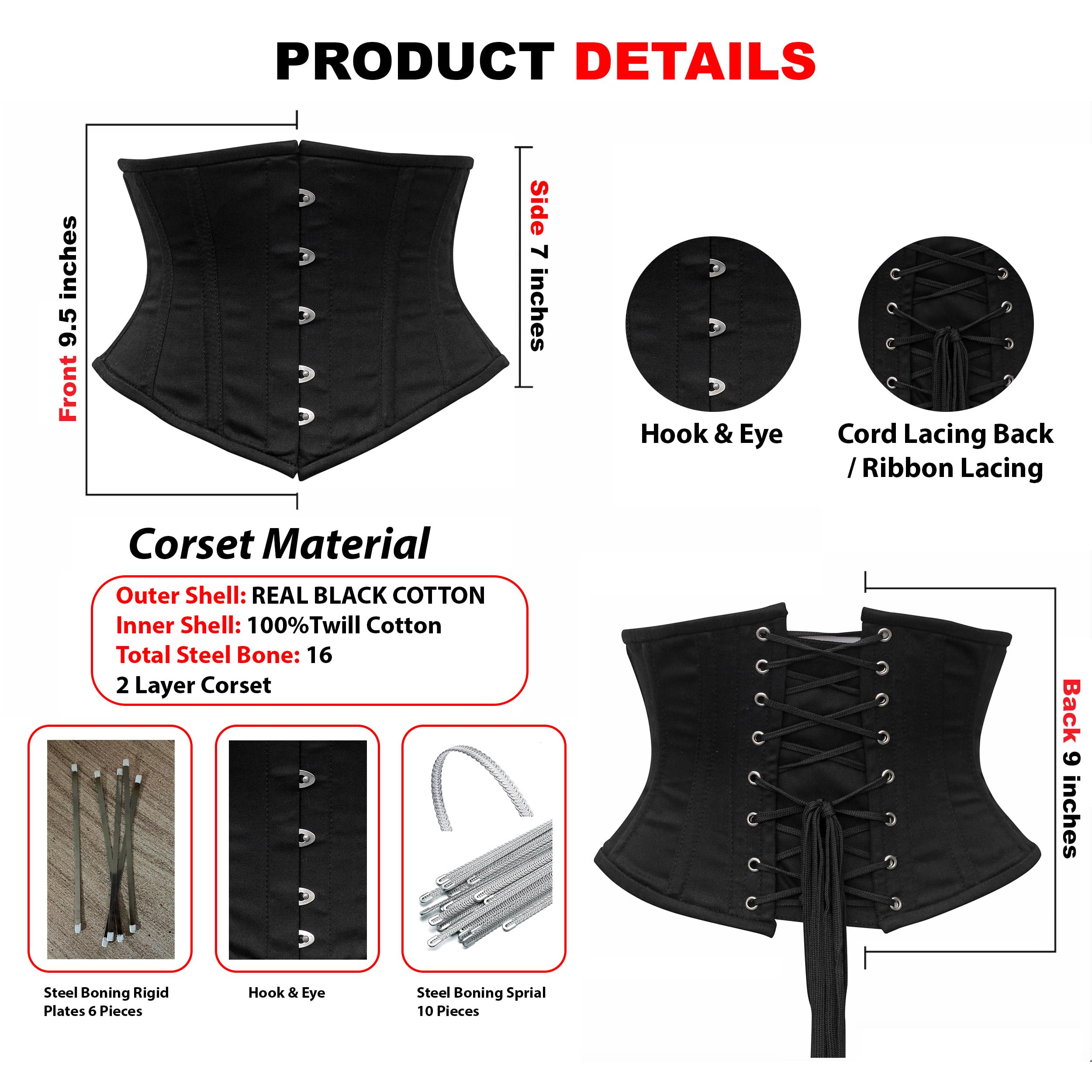 Corsetto sottoseno in cotone twill nero e nudo in acciaio disossato Waspie Waist Trainer per le donne Clessidra Fit Shapewear Vita Cincher Allacciatura stretta
