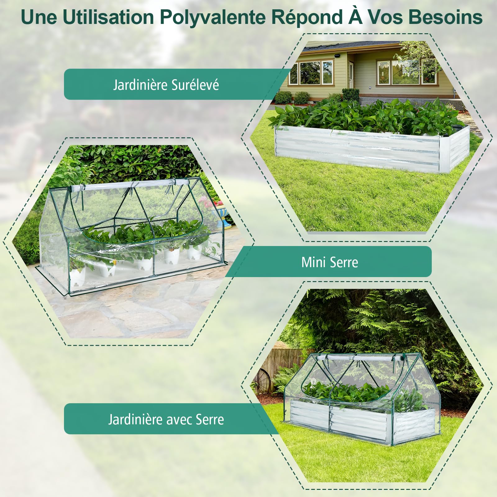 RELAX4LIFE Mini Serre de Jardin avec Jardinière en Fer, Bâche PVC Transparent, 2 Fenêtres Zippées Enroulables, Serre à Tomates Fruits Légumes Semis pour Balcon Terrasse, 180x90x90cm