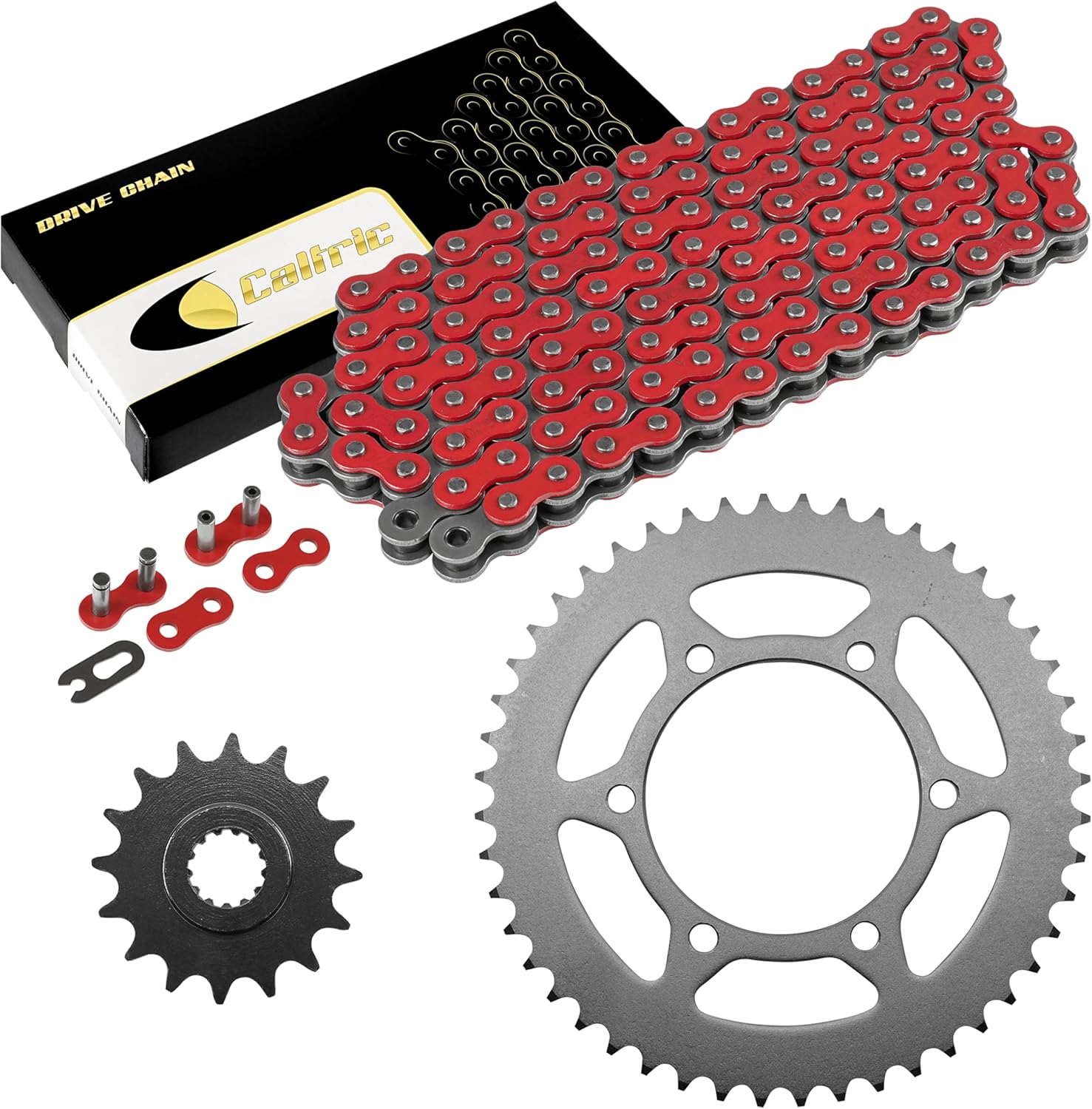 Caltric Red Drive Chain And Sprocket Kit Compatible with Yamaha R6 Yzf-R6 2003 2004 2005