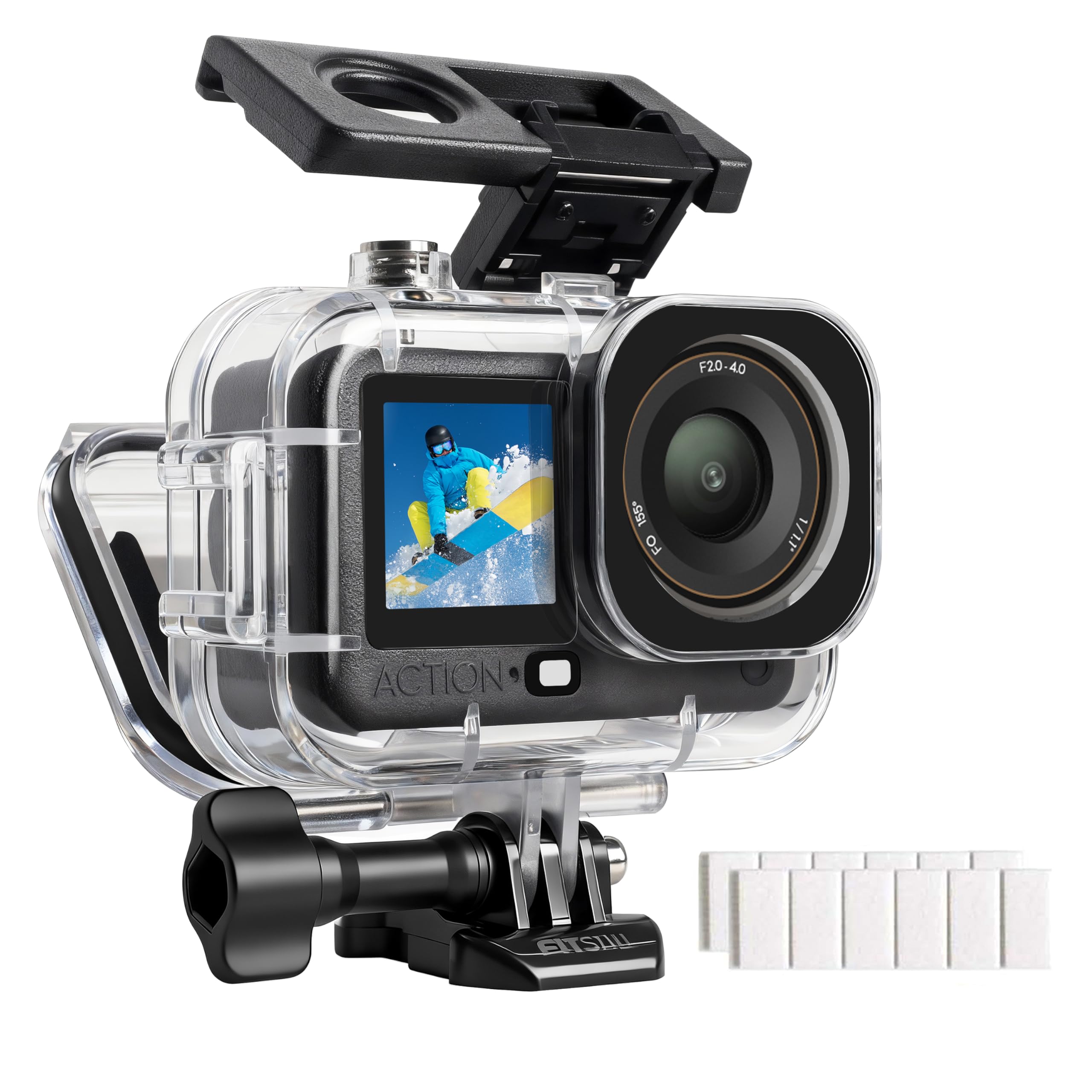FitStill 60M/196FT Waterproof Case for DJI OSMO Action 6, Dual Cold Shoe Design Thickened Sealing Ring, Optical Glass Lens, djiI Action 6 Protective