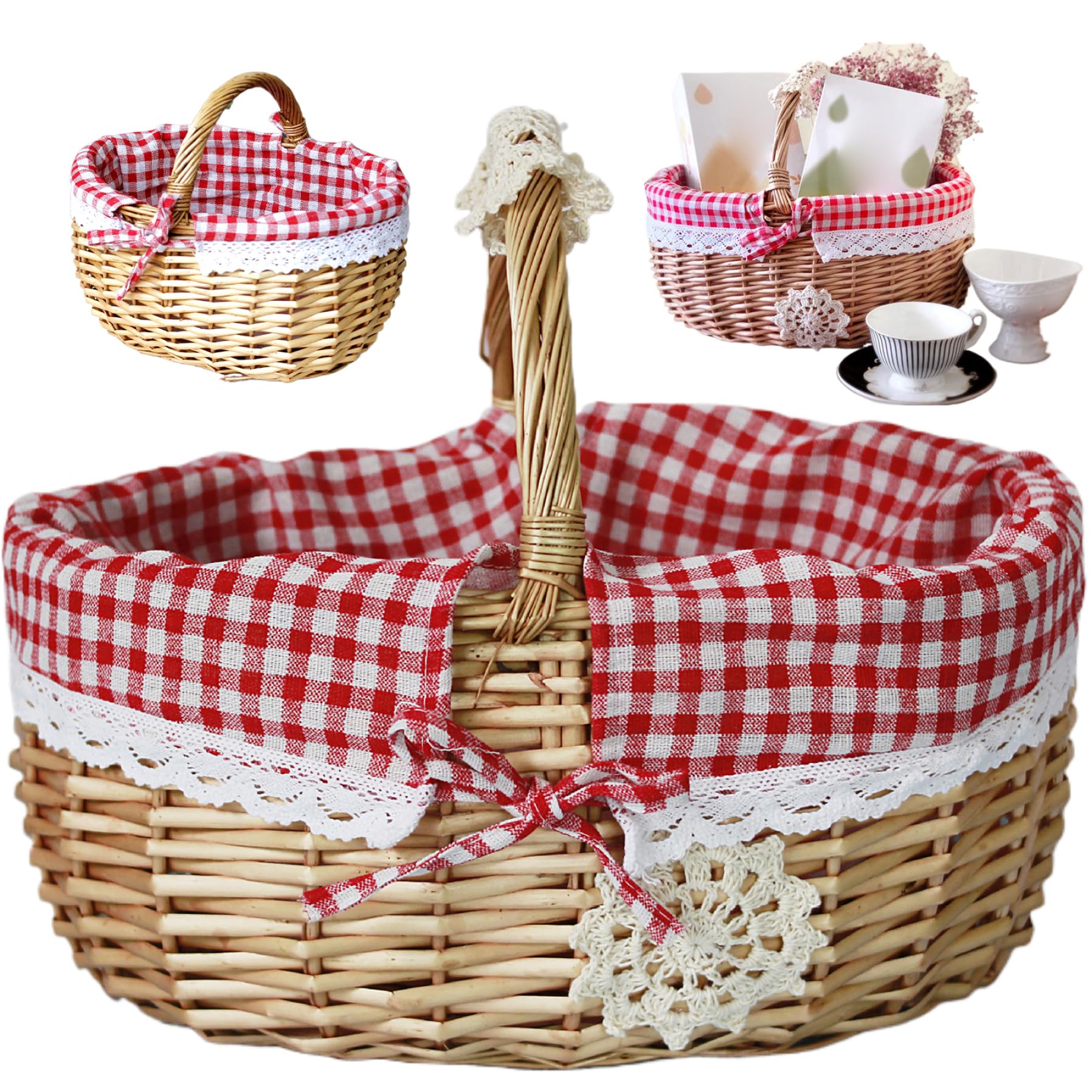 Panier en osier de qualité supérieure avec poignée fixe et tissu de protection amovible