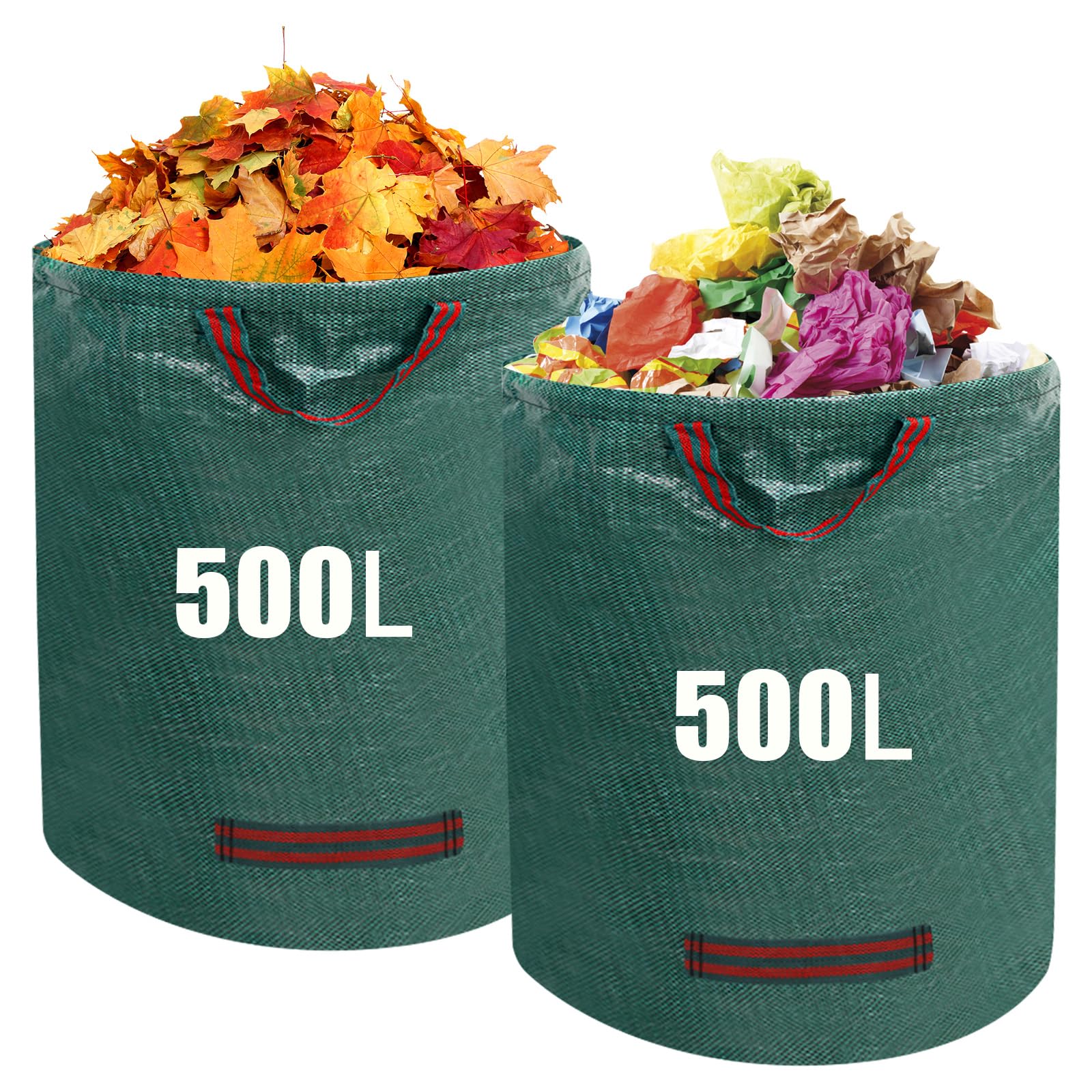 2 x 500L Garden Waste Sacks Gardening Sacks Garden Bags Garden Sacks with Handles for Leaves, Waste and Debris, Green - 1