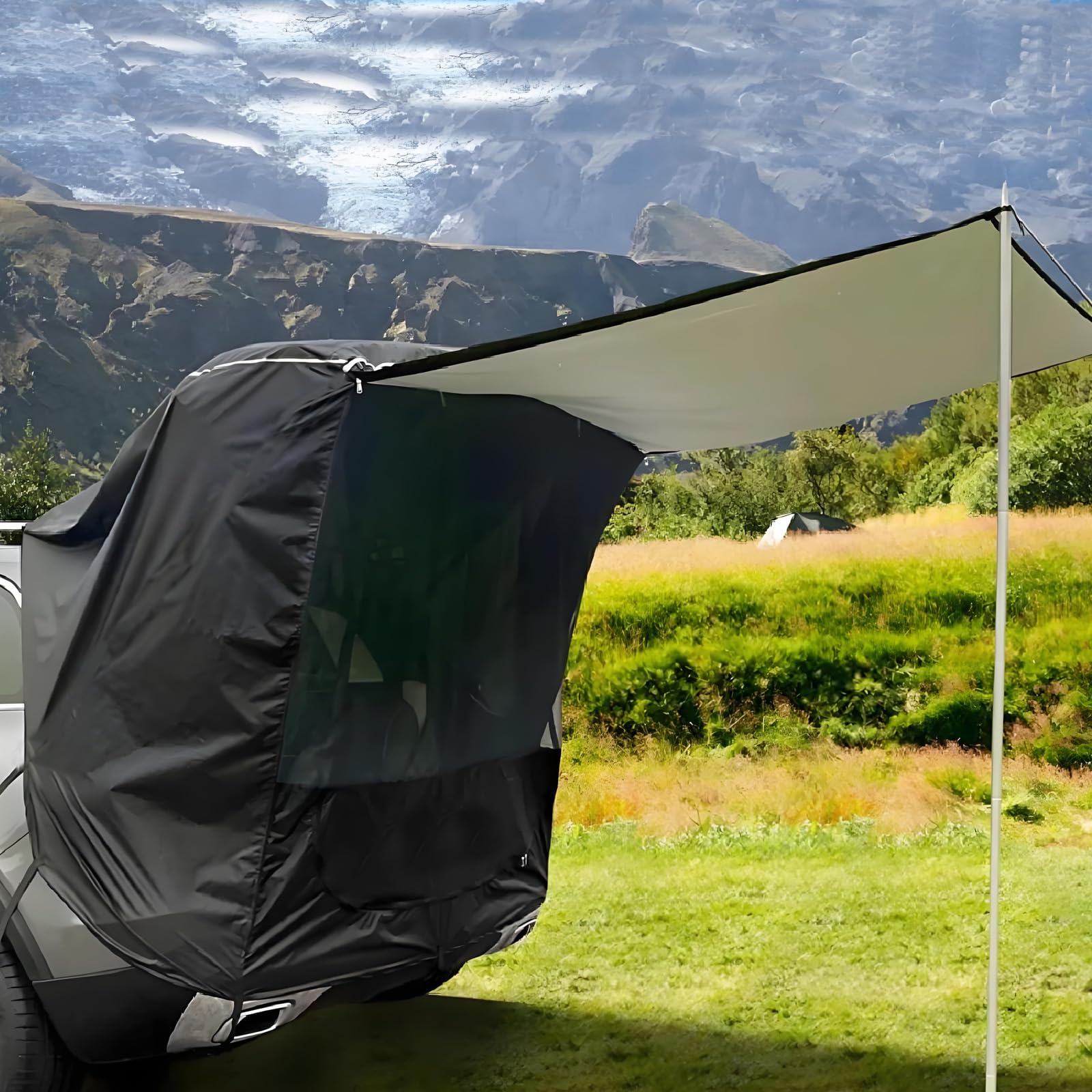 Tente de Hayon de Voiture, Tente Auvent Arriere de Voiture avec Moustiquaire, Imperméable, Coupe-Vent, Résistante Aux UV Auvent de Coffre Voiture Camping pour SUV