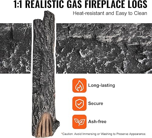 Miniatura 5 de VEVOR 8 troncos de roble, troncos de cerámica para chimenea de gas para chimenea, troncos realistas de madera resistentes al calor, ramas de madera