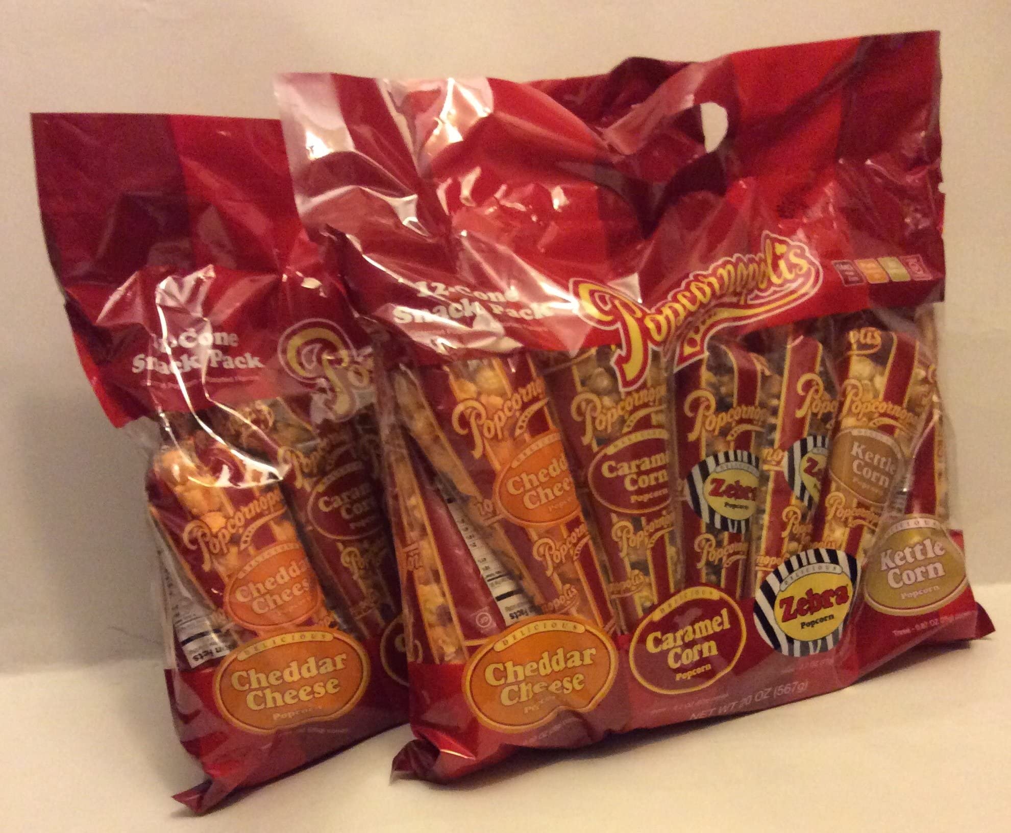 Popcornopolis 12 Cone Snack 20oz Each Bag Pack Popcorn Assorted Flavors ( 2 Pack 24 cones Total )