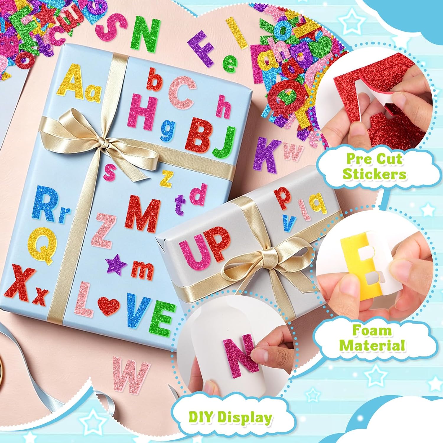 469 Pcs Glitter Foam Stickers, 7 Sheets Foam Letter Stickers for DIY Crafts