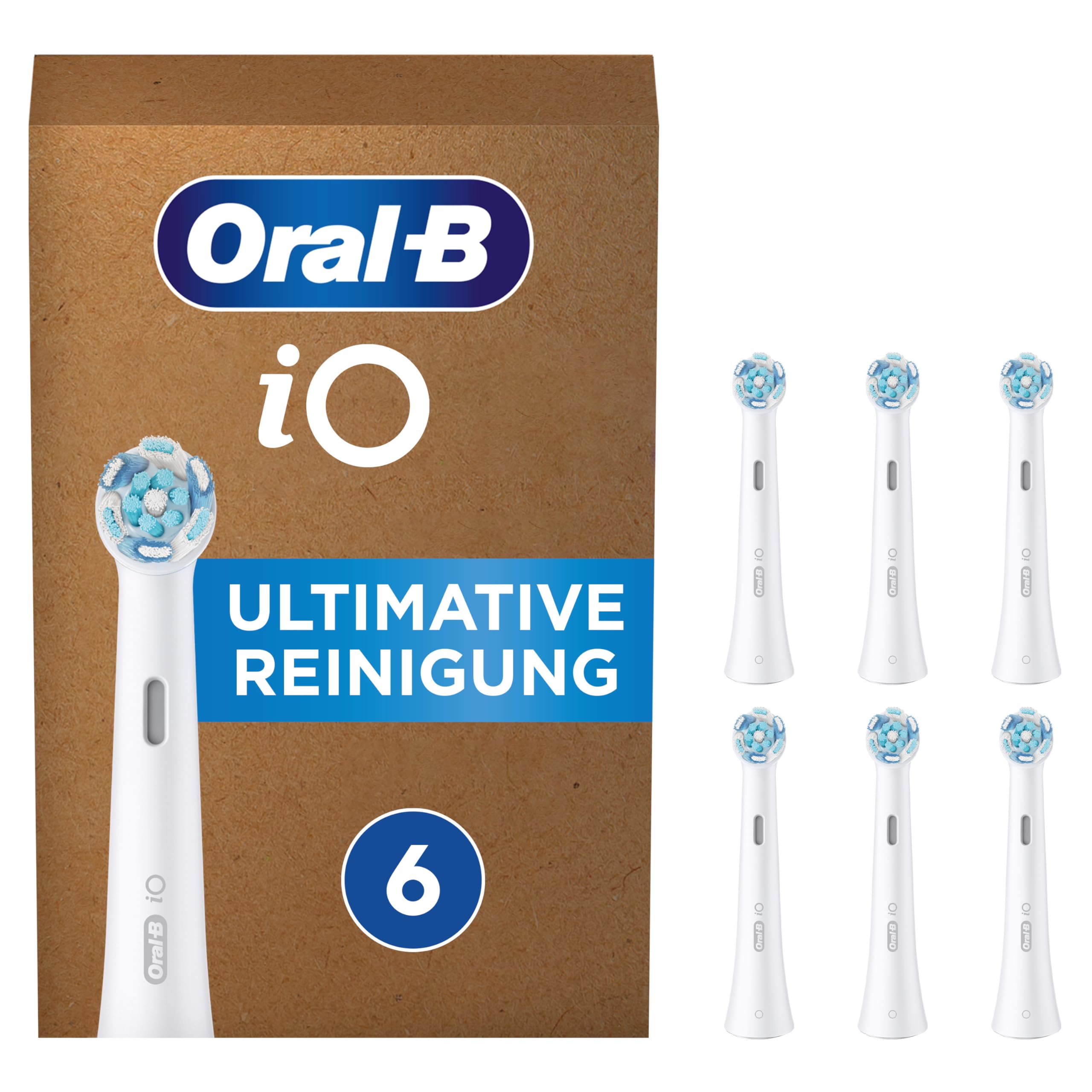 Oral-B iO Ultimative Reinigung Aufsteckbürsten für elektrische Zahnbürste, 6 Stück, ultimative Zahnreinigung, original Zahnbürstenaufsatz für Oral-B iO Zahnbürsten, briefkastenfähige Verpackung, Weiß