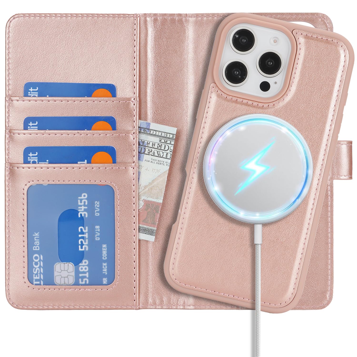 Zouzt Case for iPhone 16 Pro 6.3 Inch, 2 in 1 Detachable Wallet with Card Holder for MagSafe Magnetic Wireless Charging Premium PU Leather Flip Folio