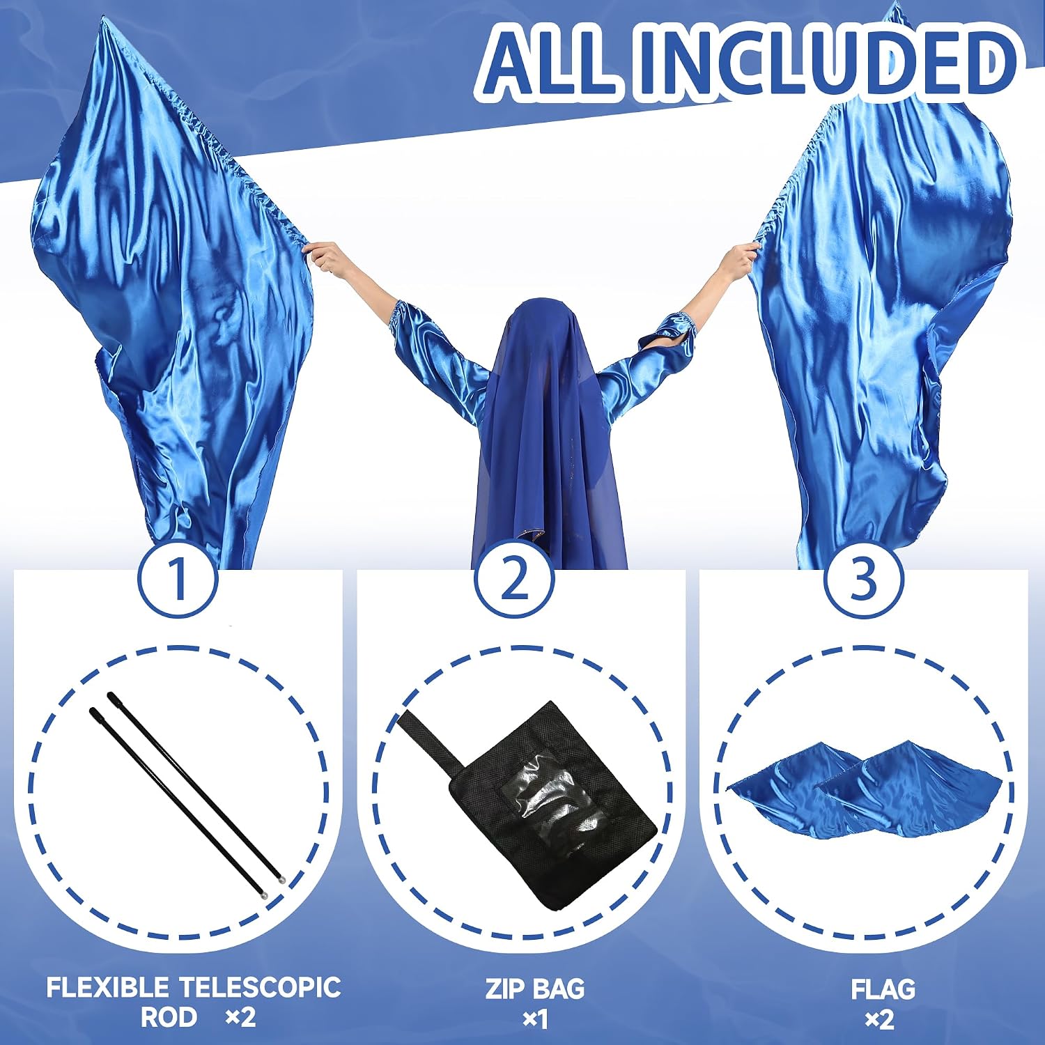 MUNAFIE Worship Flags for Dance Church,Praise Dance Flags for Worship Set(2 Flags+ 2 Flexi Rods+1 Storage Bag) Navy