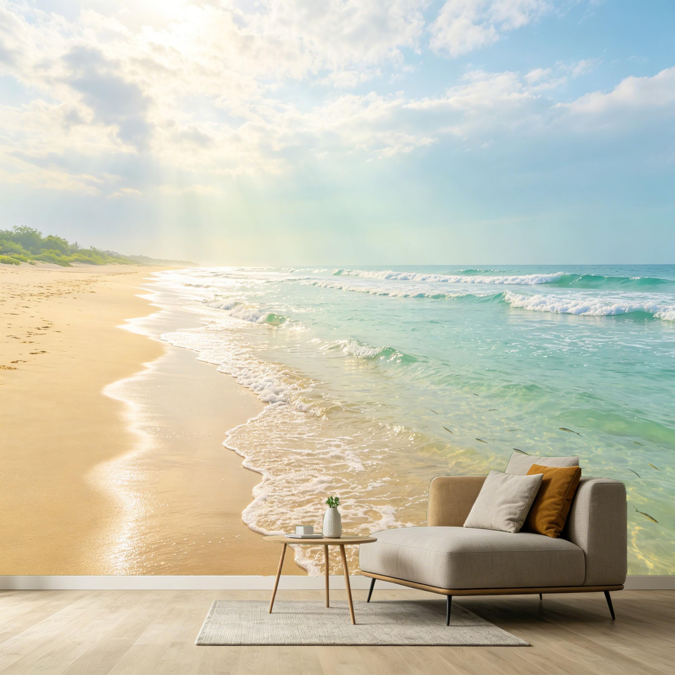 Custom Size Wall Murals Coastal Ocean Marine Landscape Sunlight Shoreline Waves SelfAdhesive Wall Fabric Removable Large Wallpaper Photo for Living Room
