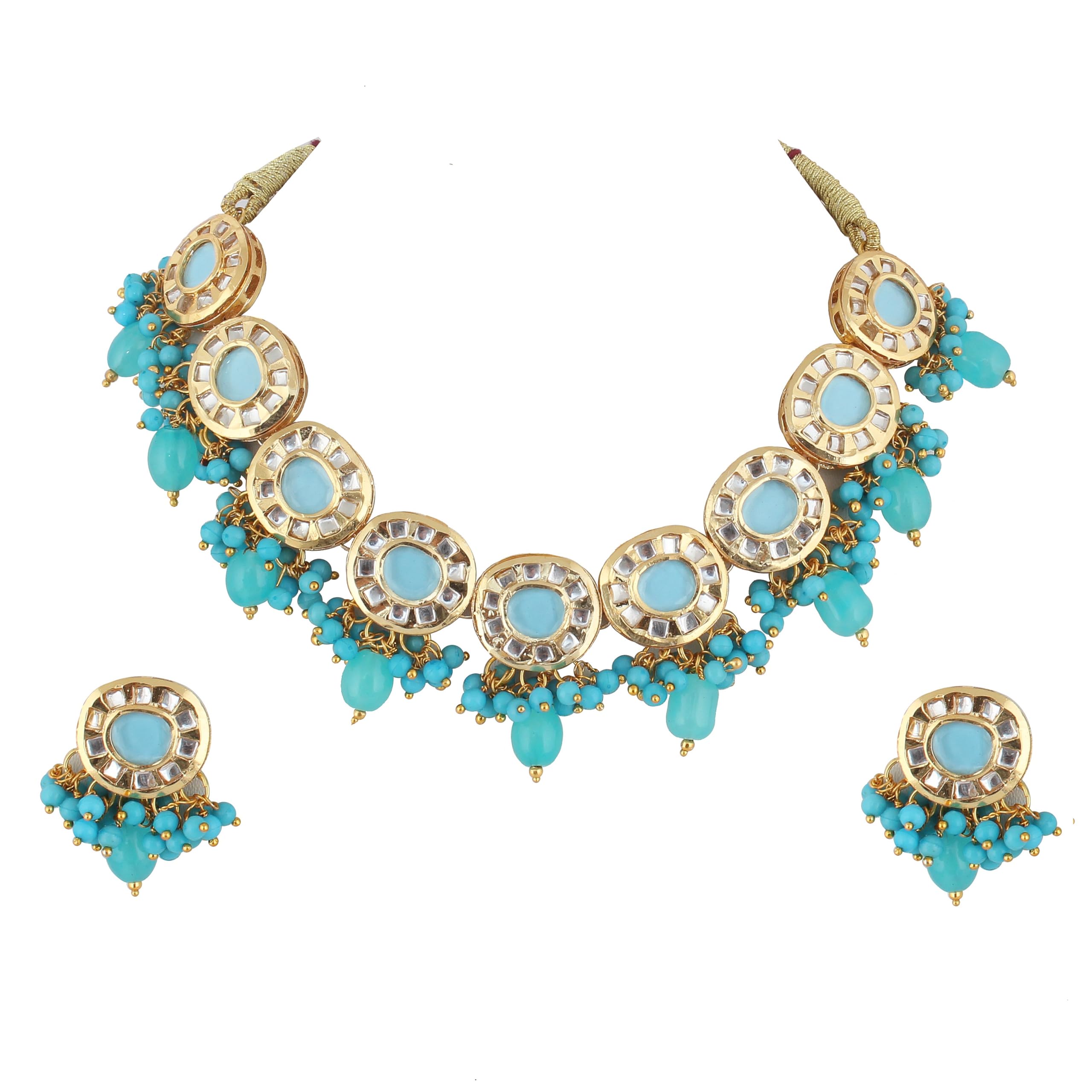 Lucky Jewellery Meenakari 18k Gold Plated Firozi Color Earring Combo Uncut Big Faux Kundan Choker Necklace Set (1010-J5SK-1816-F) (B0CNLY9VG4) Amazon Price History, Amazon Price Tracker