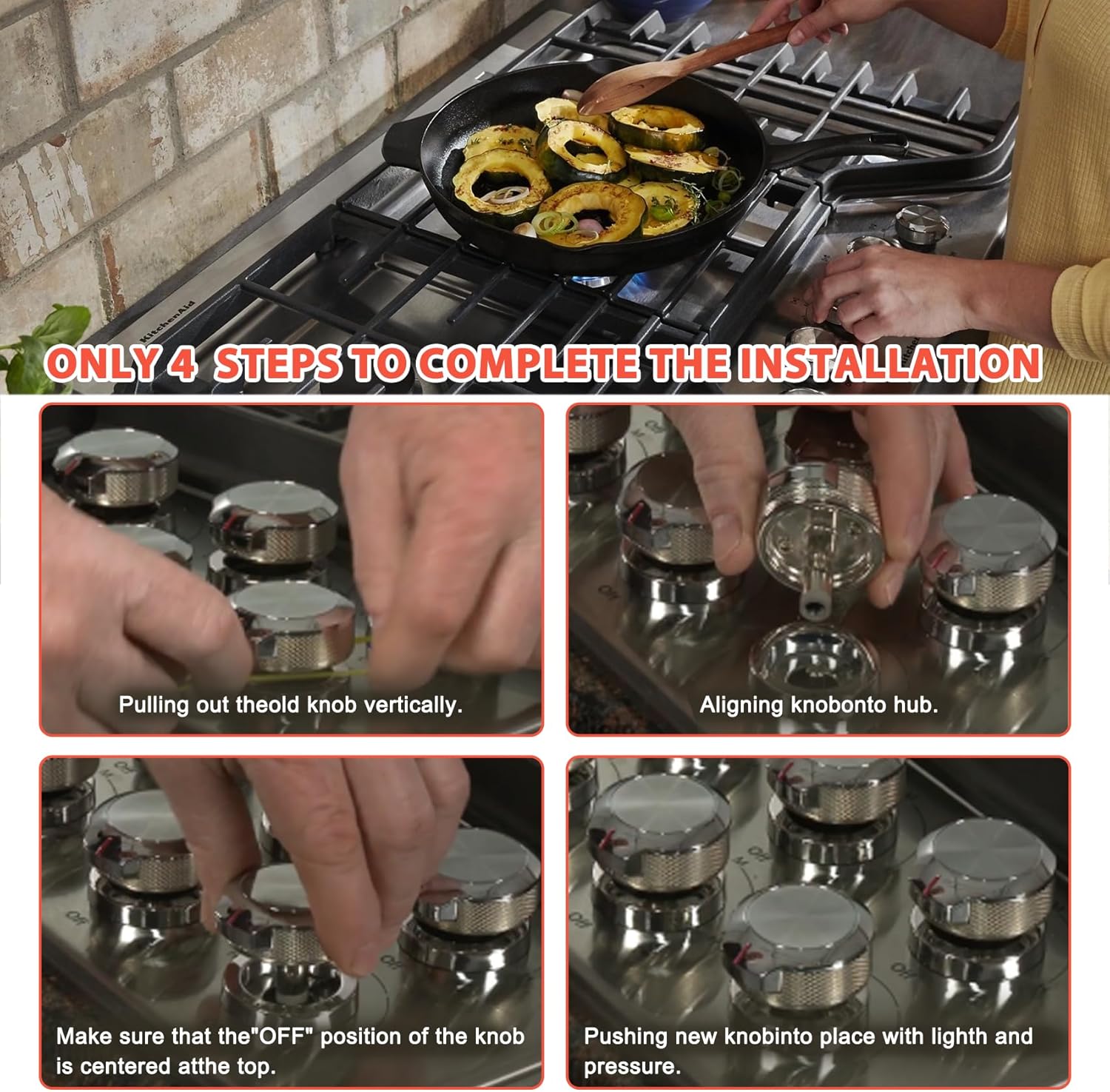 W11084158 W10884728 W10545849 Range Knobs (1” STEM) Compatible with Kitchen Aid. (OEM) WPW10545849 Knobs Replace W11084158 W10884728 for KCGS550ESS00 KCGS550ESS01 KCGS550ESS05 KCED600GBL00 etc. -5p