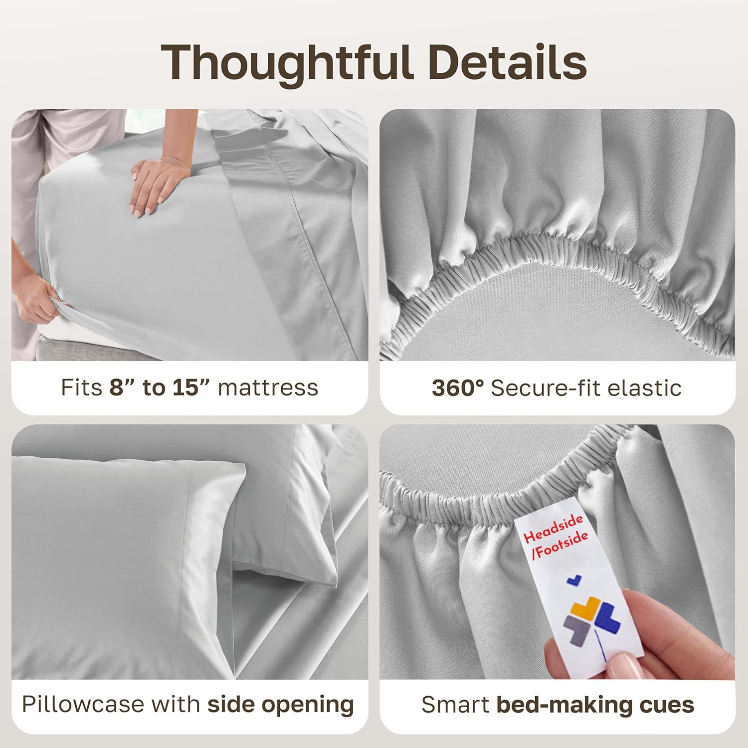 California Design Den Twin XL Bed Sheet Set, Soft 100% Cotton Sheets, Deep Pocket Twin XL Sheet Sets, 500 Thread Count Sateen, Premium Quality Sheets Set, Twin XL Sheets - Light Grey - Image 4