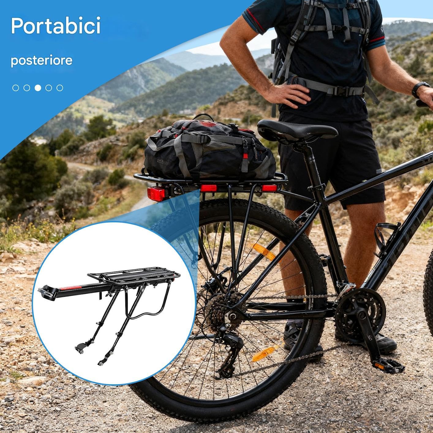 Portapacchi Posteriore Bici Carico 25 kg Sblocco Rapido con Attrezzi | Sgancio Rapido Portapacchi Posteriore Per Ciclismo Urbano Pendolarismo Trasporto Outdoor Ciclisti