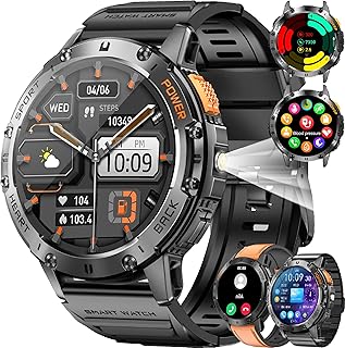 BKOHJAJI Smart Watch for Men, 530mAh Battery, 1.43″ AMOLED Display Smart Watches with LED Flashlight, Bluetooth Call, IP68 Waterproof Fitness Tracker, 123+ Sports Modes, Heart Rate Monitor for Android & iOS