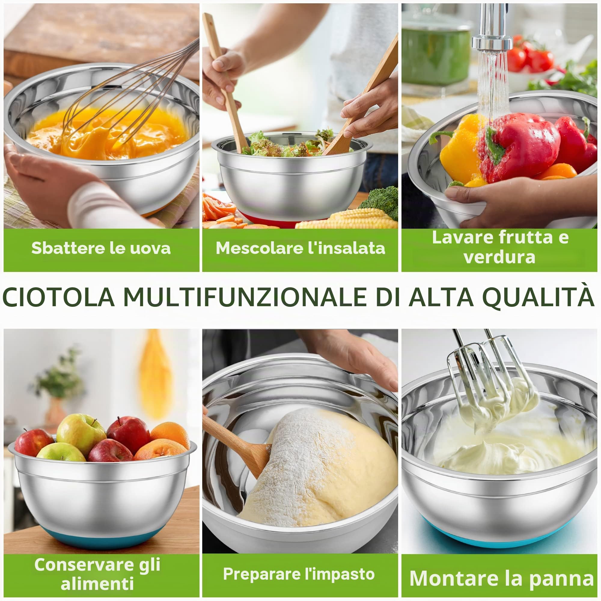 TEAMFAR Set di 7 Ciotole in Acciaio Inox