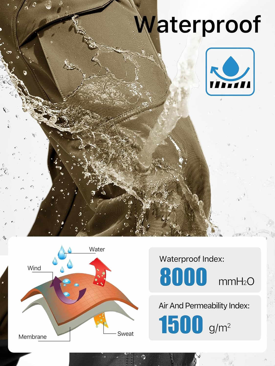 FREE SOLDIER Men's Outdoor Softshell Fleece Lined Cargo Pants Snow Ski Hiking Pants with Belt