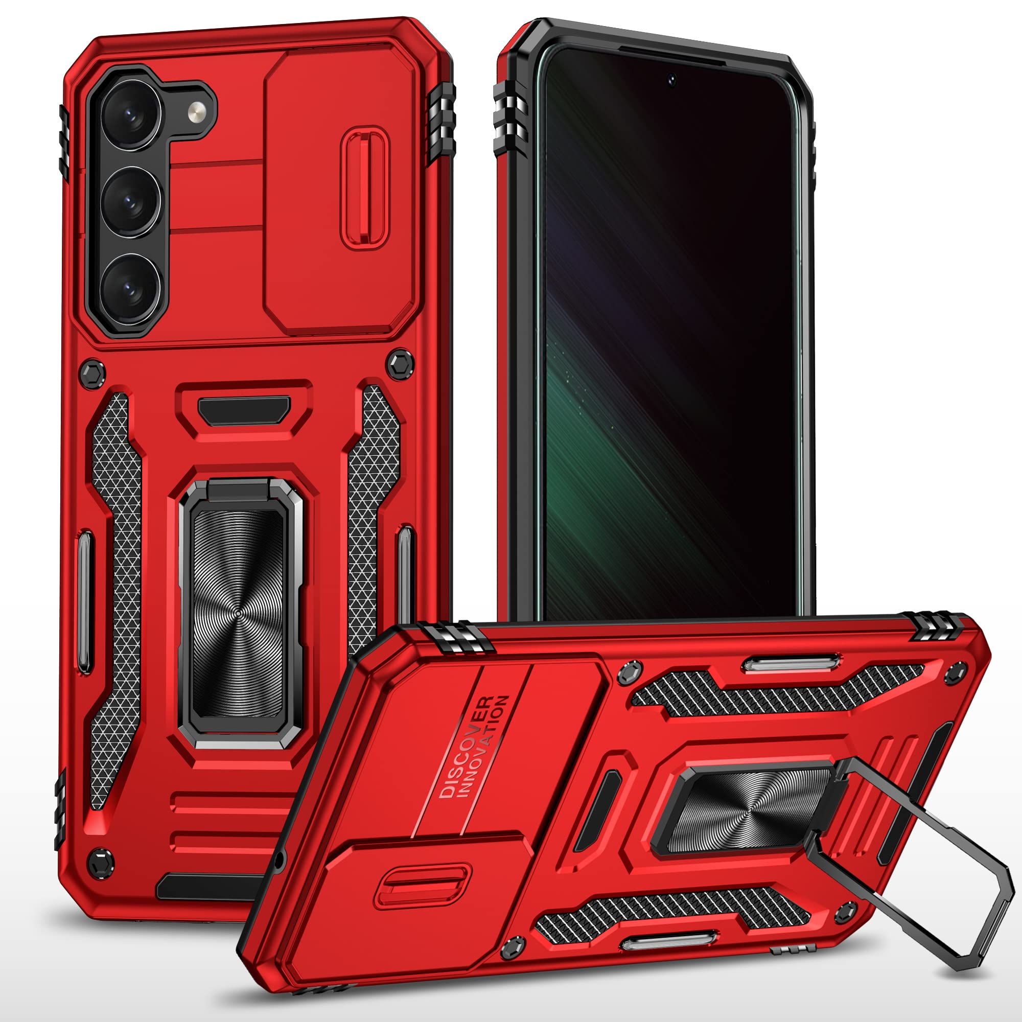 Sandstone Back Cover for Samsung Galaxy S24 Case with Stand & Slide Camera Cover Military Grade Drop Protection Case for