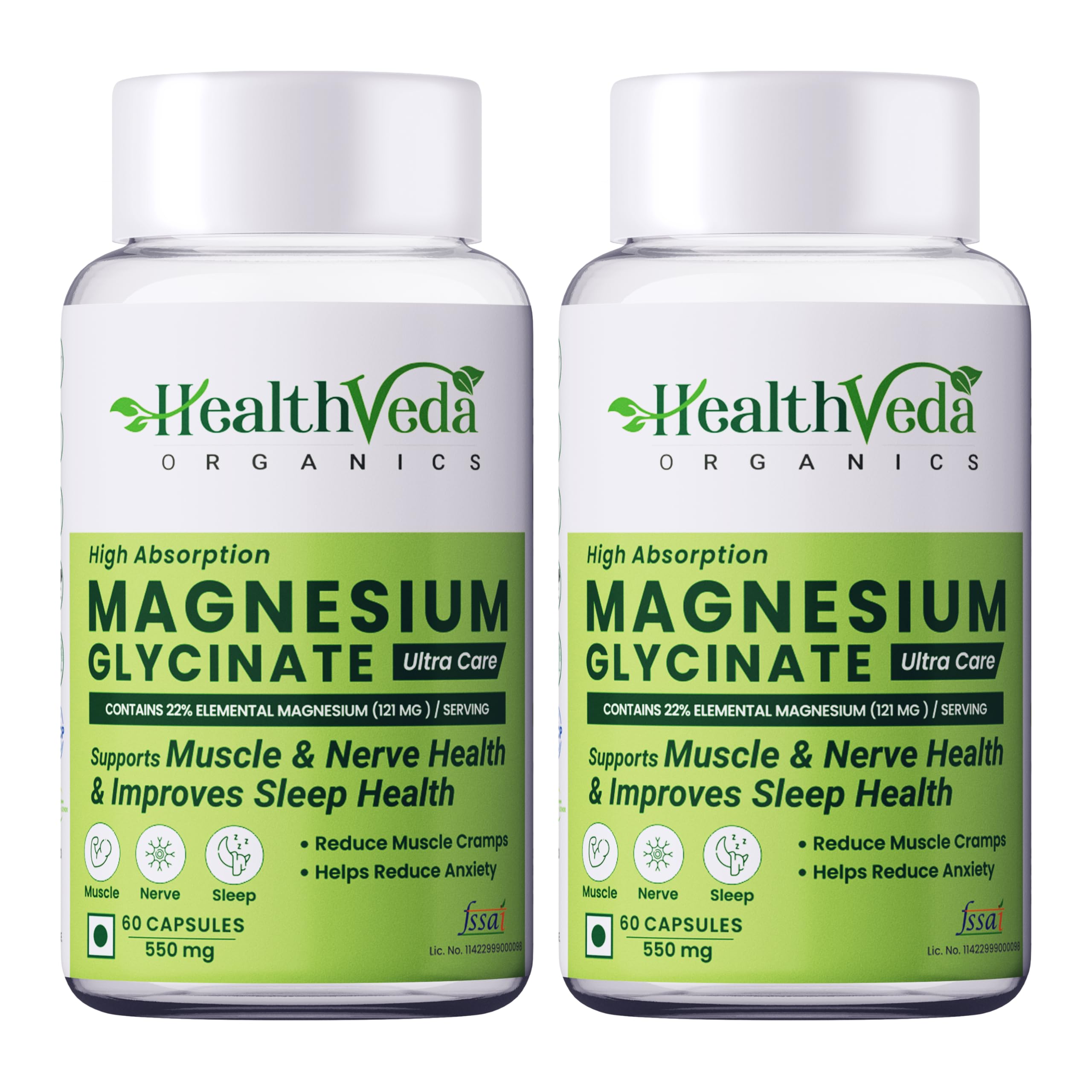 HEALTH VEDA ORGANICS PRIVATE LIMITED High Absorption Magnesium Glycinate, 550mg | 120 Veg Capsules | Supports Nerve & Muscle Health | Improves Sleep Quality | For Both Men & Women (Pack of 2) (B0C42XM7YK) Amazon Price History, Amazon Price Tracker