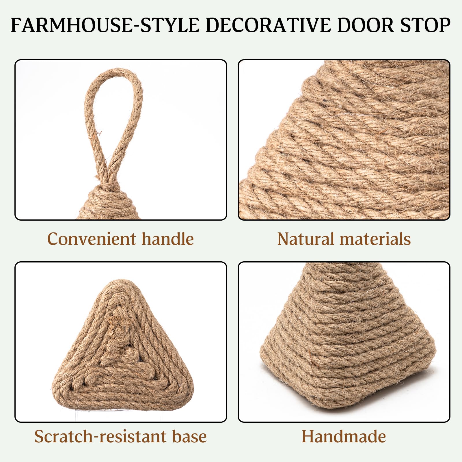 2 fermaporta naturali da 1,3 kg, decorativi con manico, in corda di canapa fatti a mano, fermaporta per finestra, camera da letto, soggiorno, fermalibri, rustico, decorazione per la casa