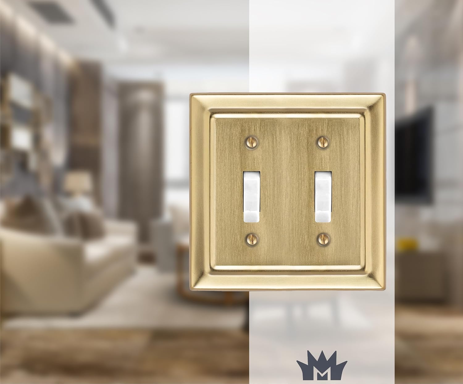Monarch Abode Toggle Light Switch Cover Plate – 2-Gang Brushed Gold Outlet Covers, Architectural Decorative Outlet Cover Wall Plates, Light Switch Plate Covers for Electrical Outlets, Pack of 2