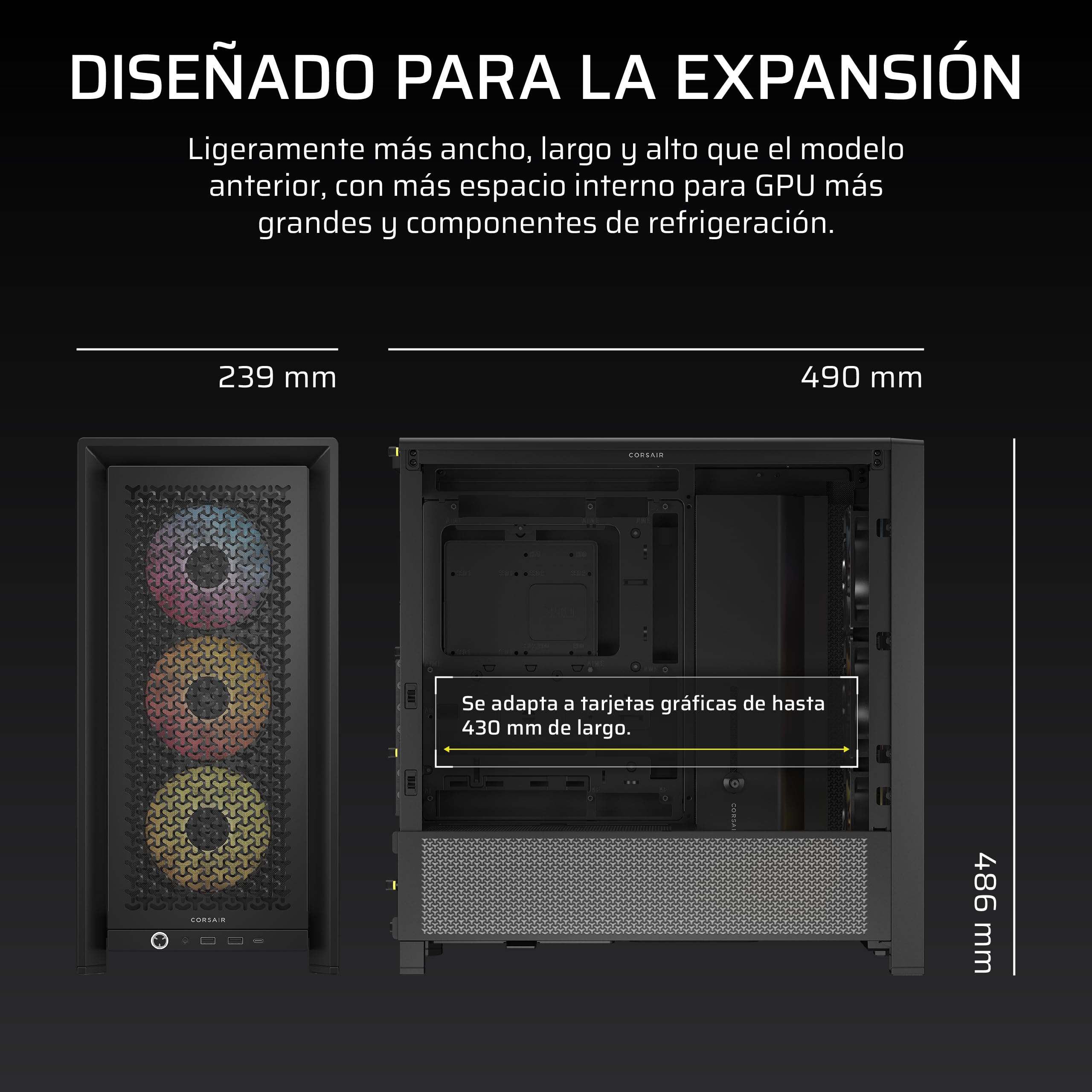 CORSAIR Frame 4000D RS ARGB Caja Modular ATX Mid–Tower para PC – Alto Flujo de Aire, 3 Ventiladores RS ARGB preinstalados, ASUS BTF, MSI Project Zero, Gigabyte Project Stealth – Negro