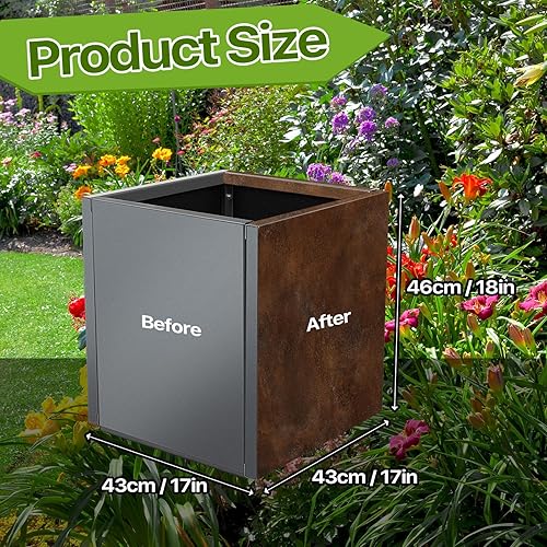 Miniatura 2 de Suclain Corten - Maceta de acero de 18 x 17 x 17 pulgadas, macetas cuadradas de metal para exteriores, rústicas, antiguas, cubo, maceta metálica