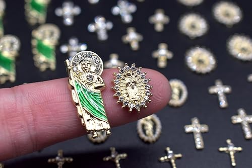 Miniatura 7 de Dijes de uñas 3D con diseño de calavera, 22 piezas de diamantes de imitación para Halloween, cruz de plata antigua, araña, esqueleto, garra, amor,