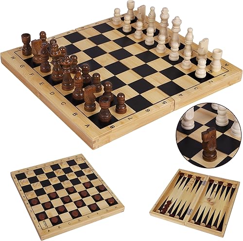 Miniatura 1 de TOWO - Juego de ajedrez, damasborradores y backgammon 3 en 1 de madera, combo clásico de juego de mesa para niños y adultos, juegos de estrategia