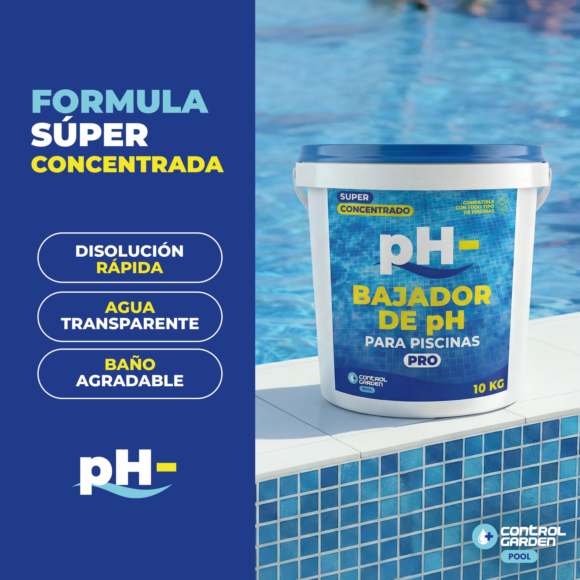 CONTROL GARDEN Bajador PH Piscinas Granulado 10 KG | Reductor pH- Piscina Interior y Exterior | Minorador Sólido - Súper Concentrado | Pool Regulador de Poliester, Liner y Electrólisis Salina - 4