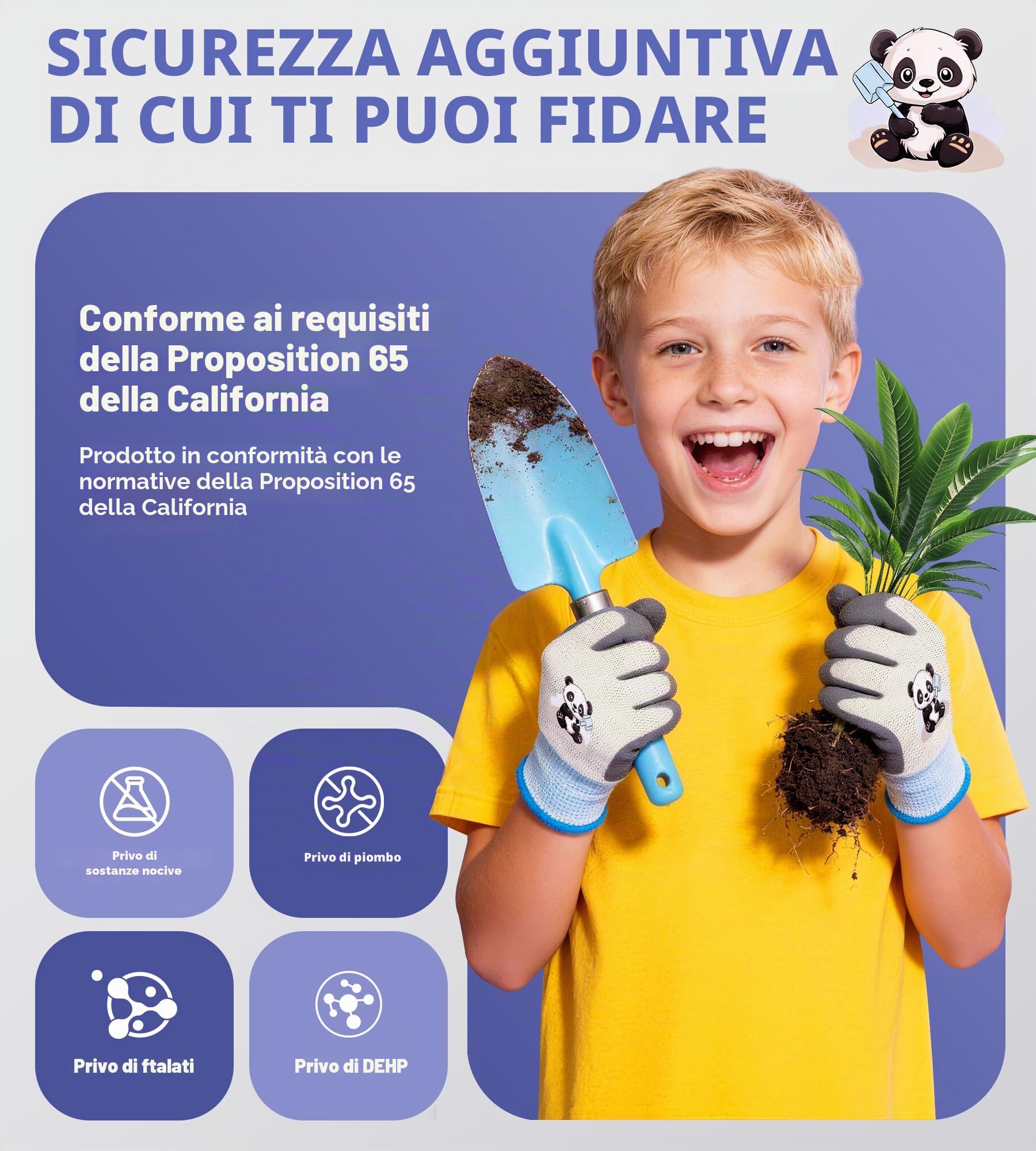 Mr. Panda 3 Paia Guanti da Giardinaggio per Bambini 2–4 Anni, Delicati sulla Pelle, Guanti da Giardino Rivestiti in Gomma, Guanti da Lavoro, 3/XXXS