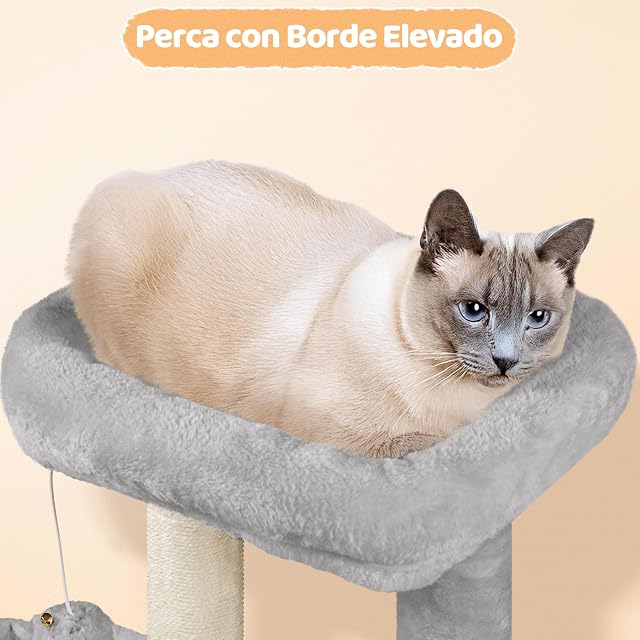 Foto 8 de 8 de Yaheetech Árbol Rascador para Gatos 87cm con Poste sisal y Cesta Gris Claro