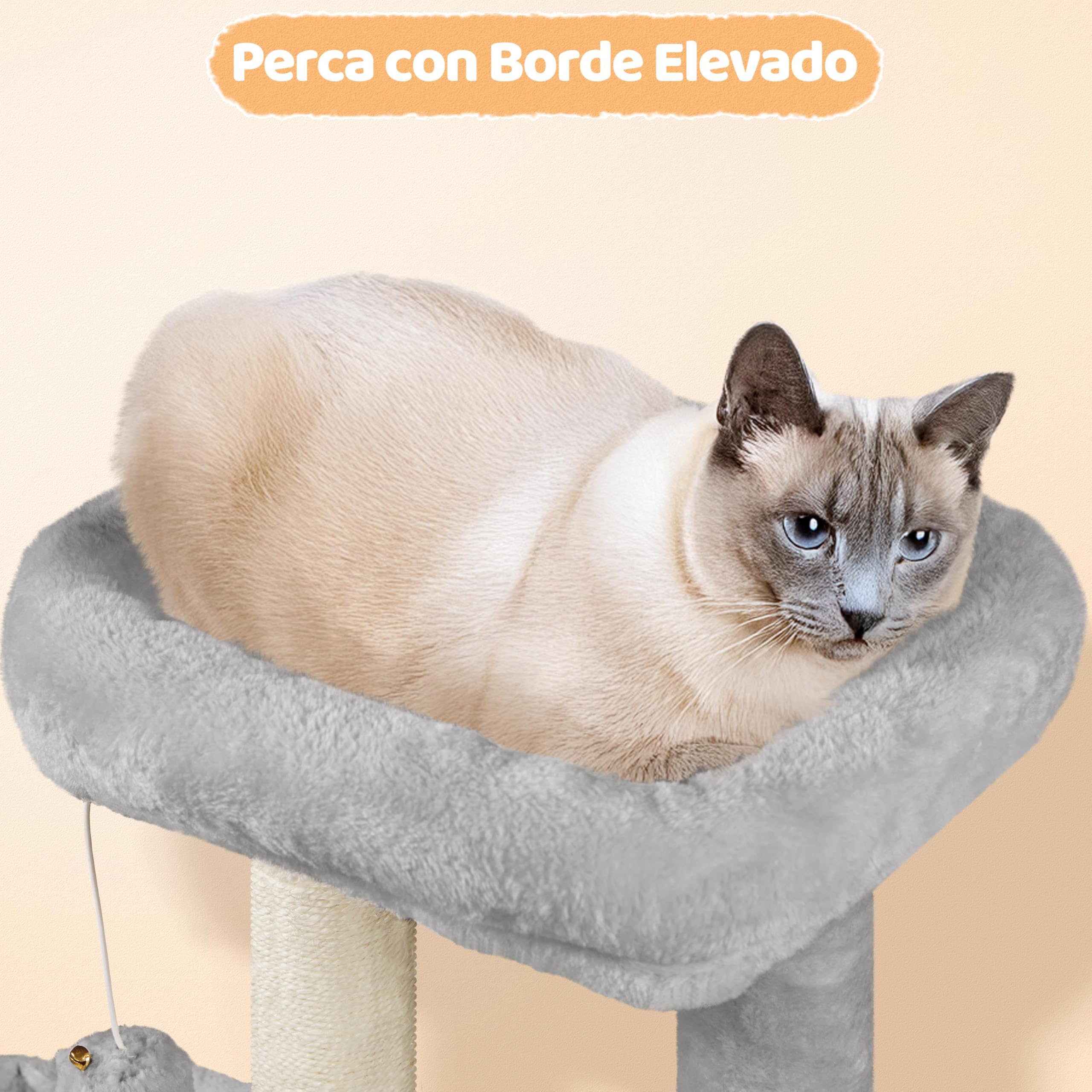 Yaheetech Árbol Rascador para Gatos con Poste Cesta Cuerda de Agarre 50x34.5x87 cm Castillo Torre para Gatos Gris Claro