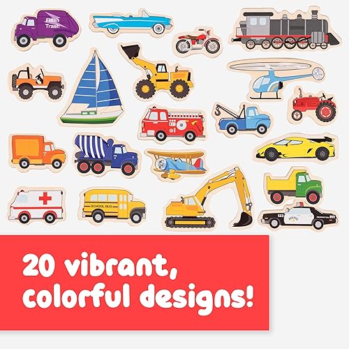 Miniatura 3 de SPARK & WOW Imanes de madera  Transporte  Juego de 20  Imanes para niños a partir de 2 años  Bonitos imanes de transporte para refrigeradores,