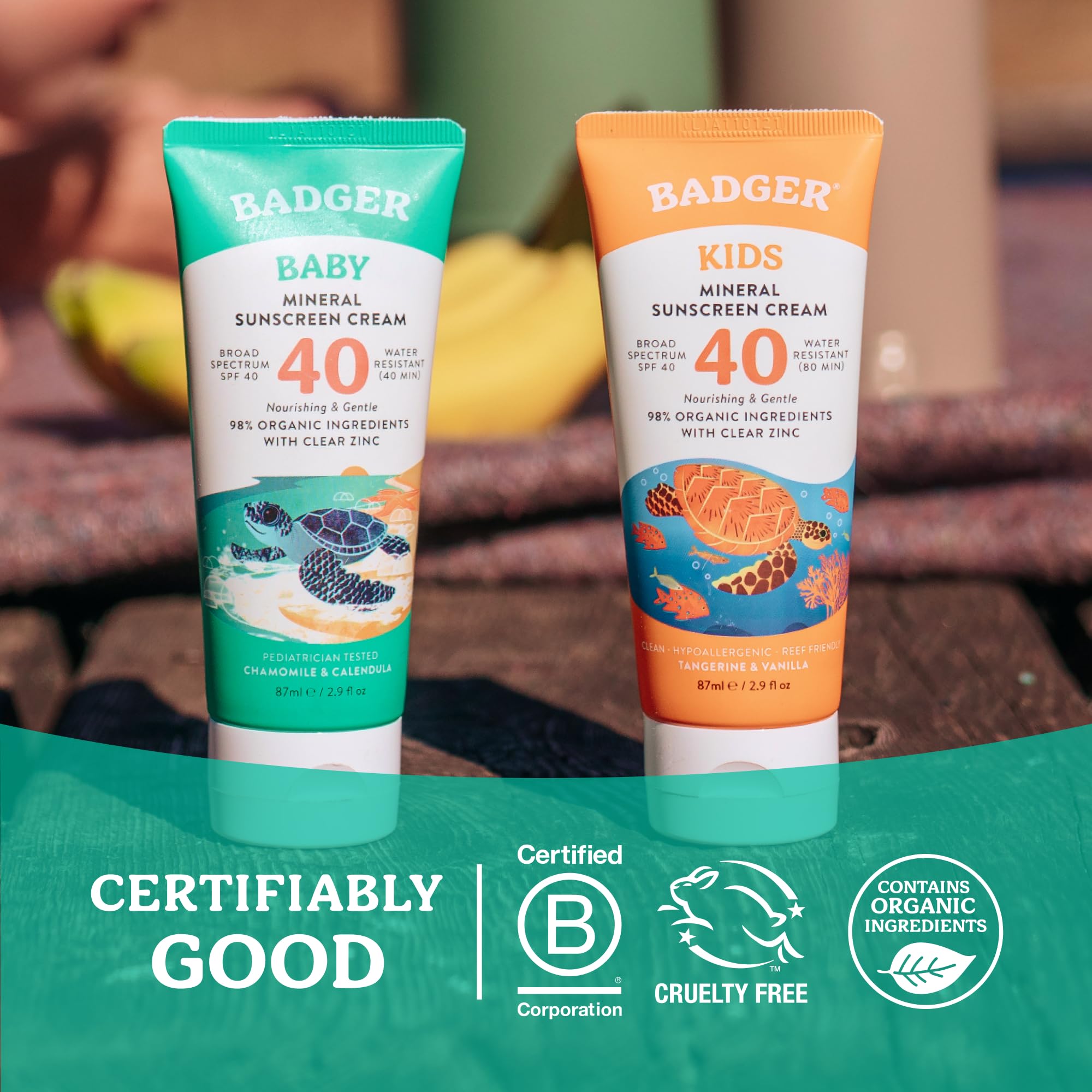 Badger Crème solaire minérale naturelle SPF 40 Baby Reef Safe avec oxyde de zinc transparent, large spectre et résistant à l'eau, camomille, 2,9 ml