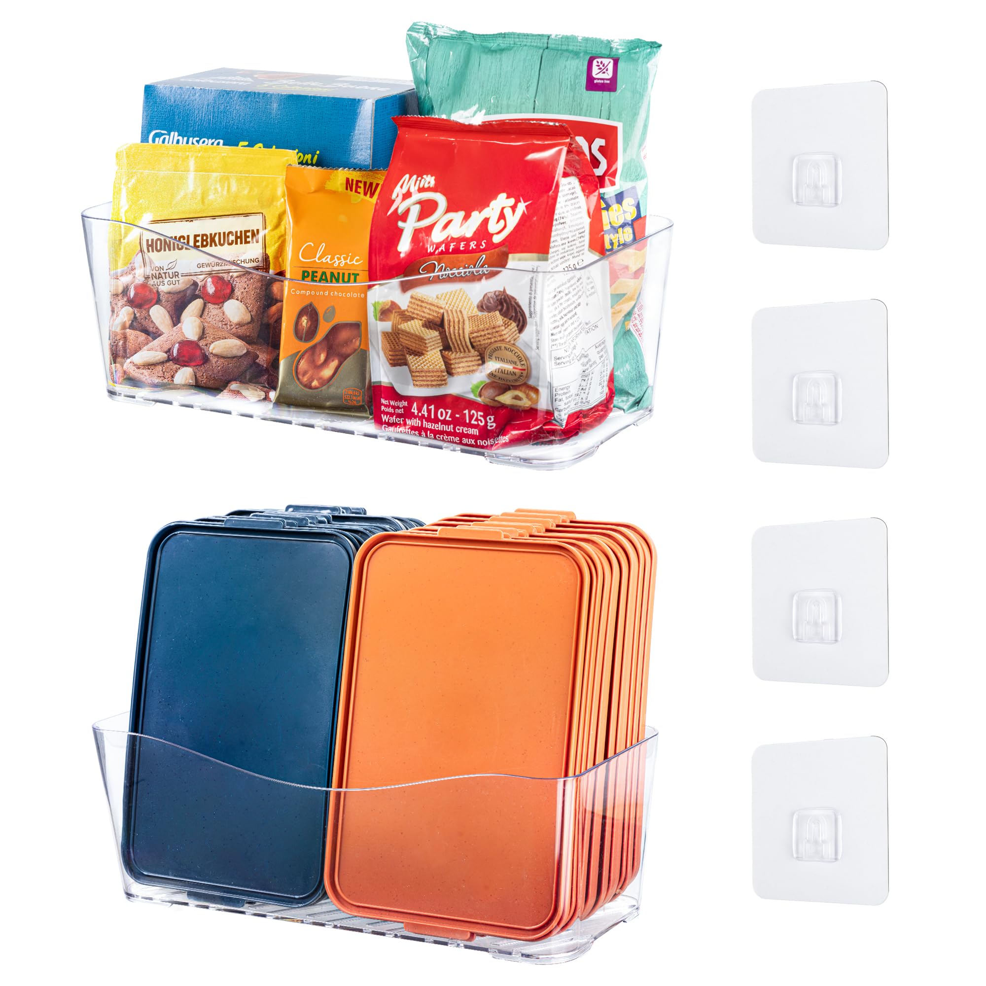 MURGVEA 2-Pack Cupboard Storage Organisers, Clear Plastic Pantry Storage Boxes, Large Adhesive Cabinet Door Organizerer Space Saving Storage Bins for Kitchen Fridge, Refrigerator, Countertop