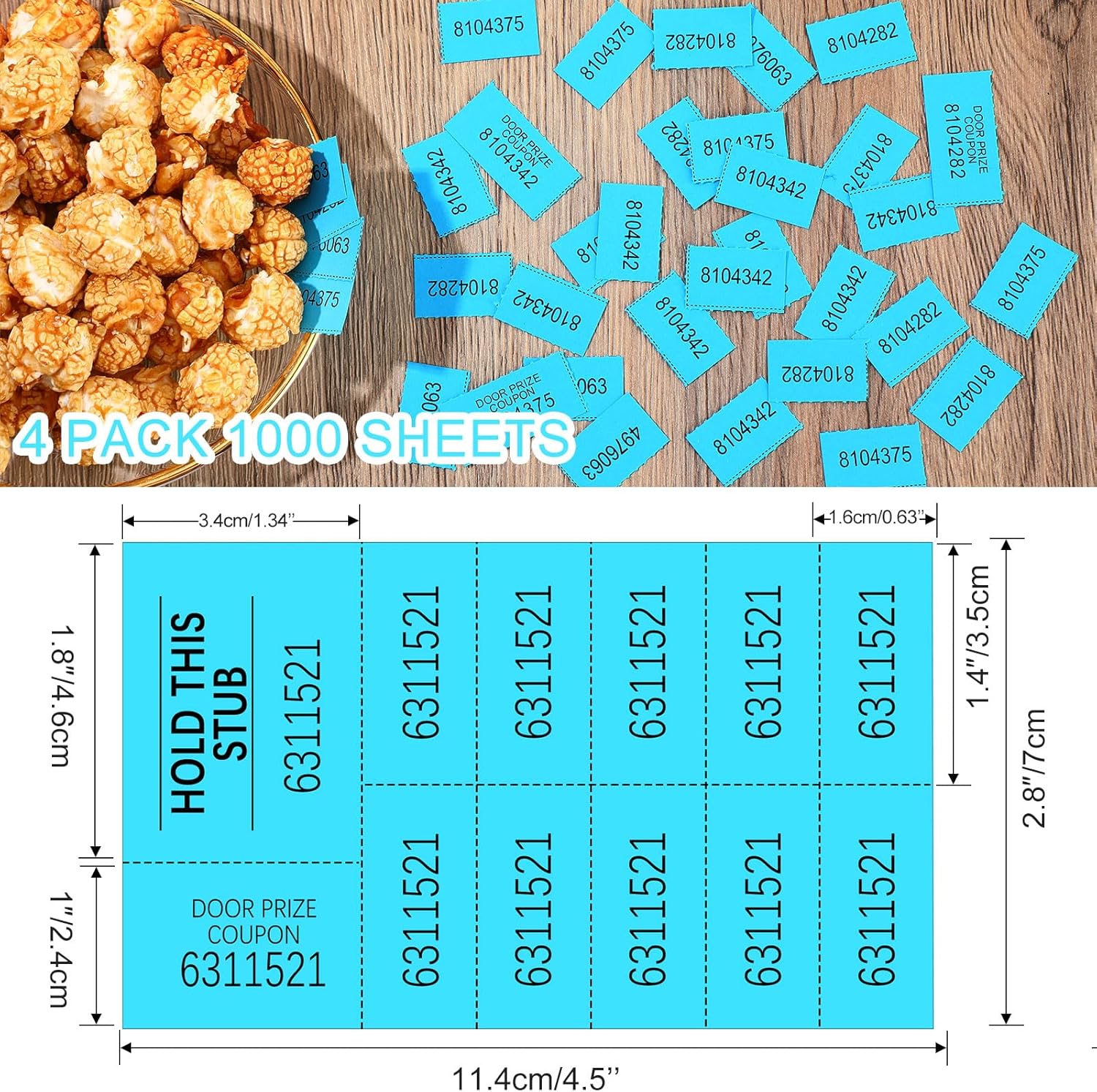 Kosiz 1000 Sheets Raffle Tickets with 10 Bid Numbers Per Sheet Colored Raffle Tickets Sheets for Chinese Auction Basket Silent Auction Church Events(Lake Blue)