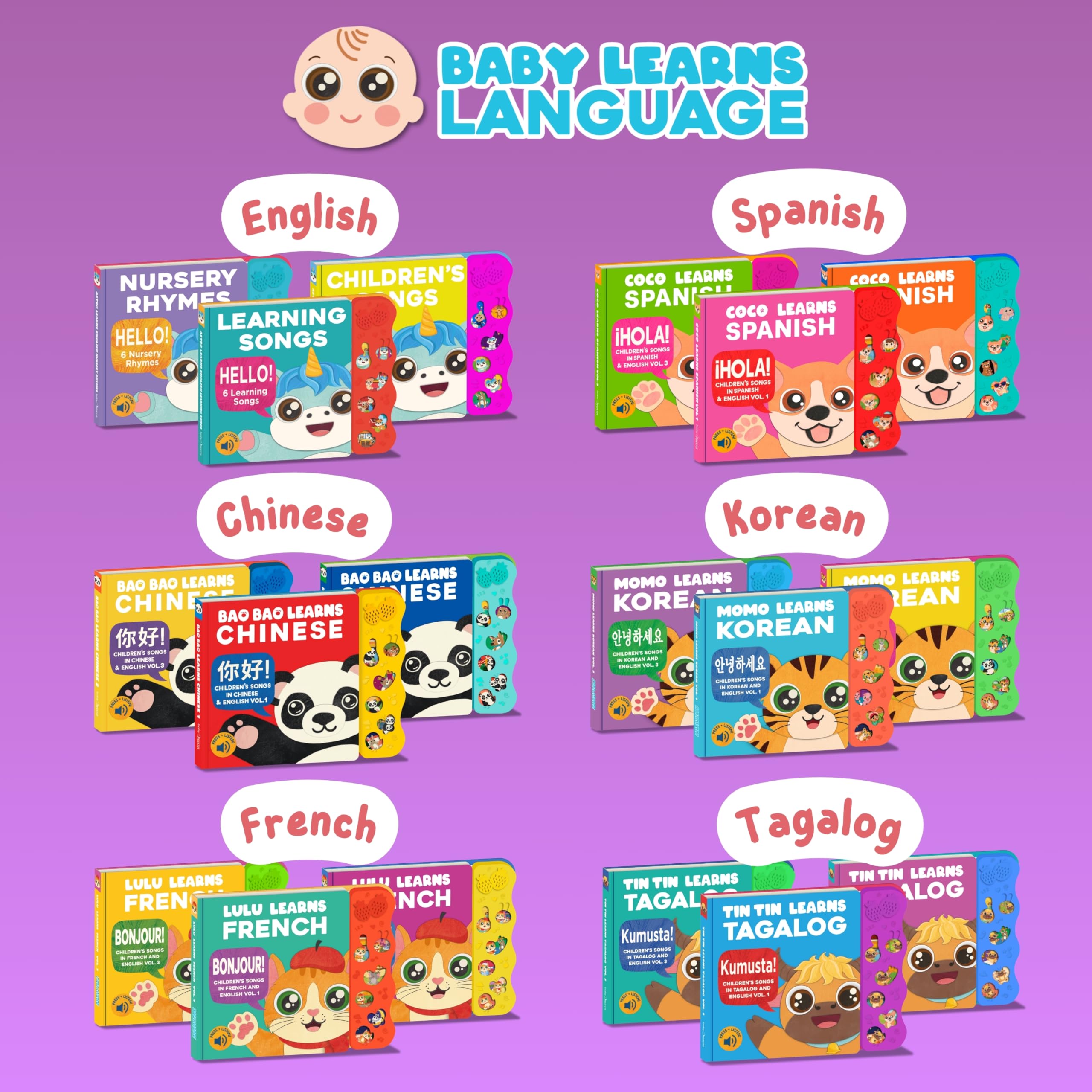 Koreanisches Babybuch für Kinder, Momo Learns Korean Vol. 3, zweisprachige koreanische Babybücher für Babys und Kleinkinder, Kinderbrettbuch mit Hangul-Alphabet, ersten Wörtern, Lernkarten und Liedern