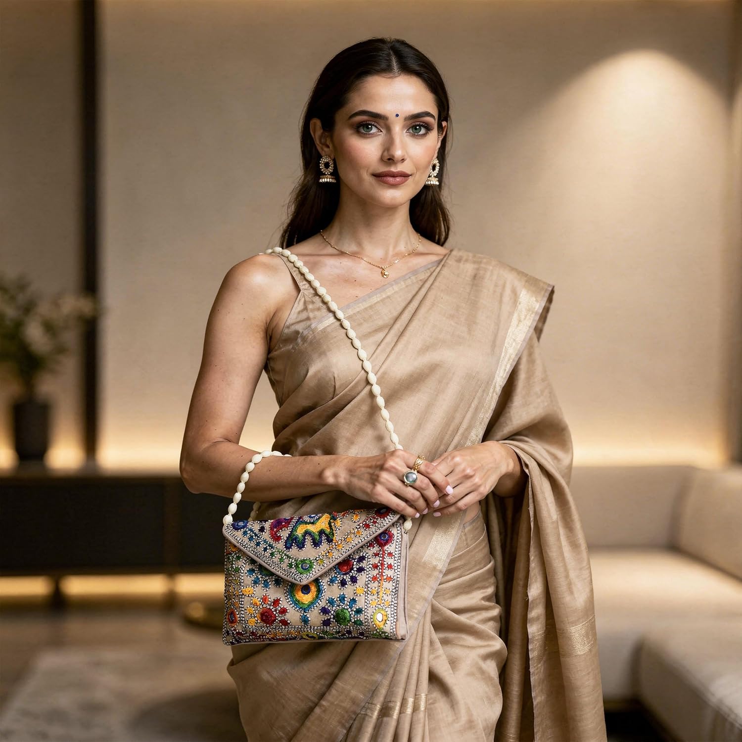 Craft Trade Cotton Embroidered Clutch Purse (10 x 7 Inches) and (10 x 5 Inches) Ethnic Handbag Evening Clutch for Women image 2