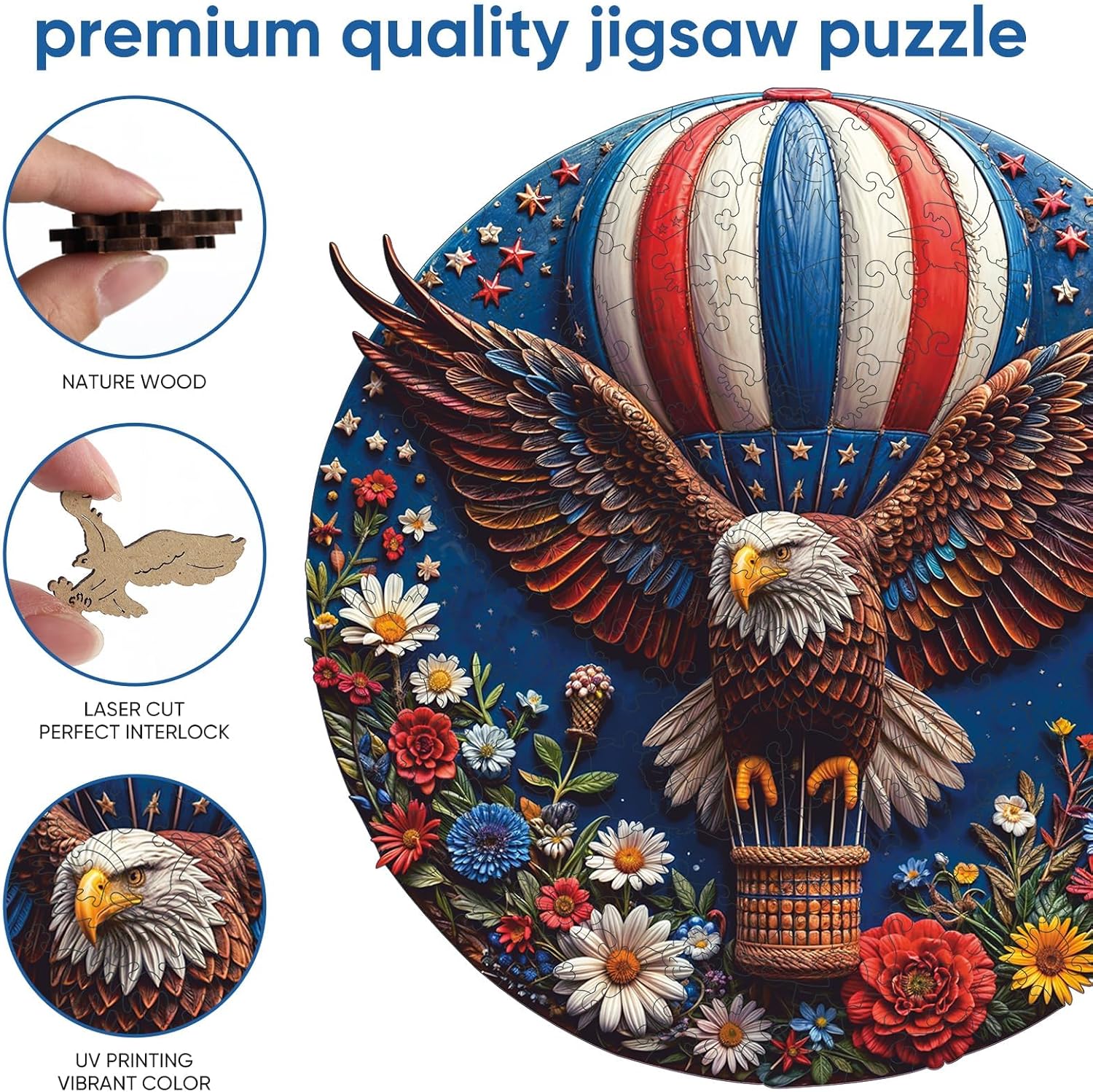 Qiuenisray 500 Pieces Wooden Puzzles for Adults, Flower Eagle Jigsaw Puzzles, Beautiful Wall Decor, FSC Certified Unique Shape Animal Puzzle Pieces, Best Creative Gift for Family Game 15.1x15.1 in