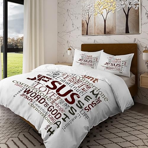 Batmerry White Words - Juego de edredón de 3 piezas, tamaño individual, diseño de palabras navideñas, 100% algodón, para todas las estaciones