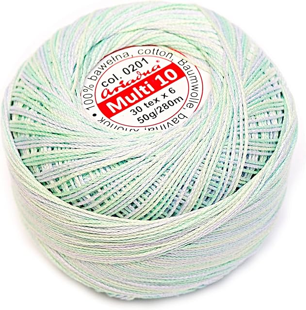 Ariadna Gradient Crochet Cotton Size 10 Gradient Ball Yarn 306yd / 280m Quality Thread 50g Multi Colours (Sea 201), Green
