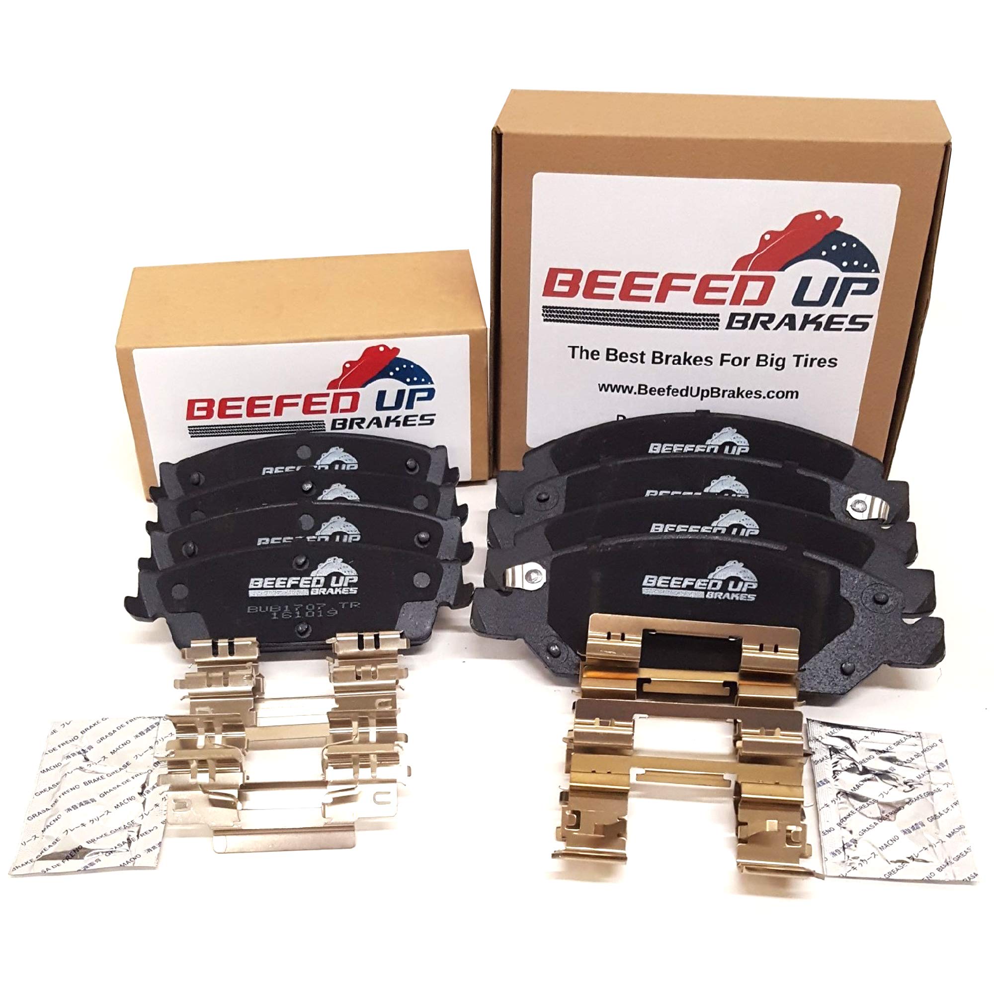 Beefed Up Brakes - Trail Rated Front & Rear Ceramic Brake Pad Kit w/hardware and grease Compatible w